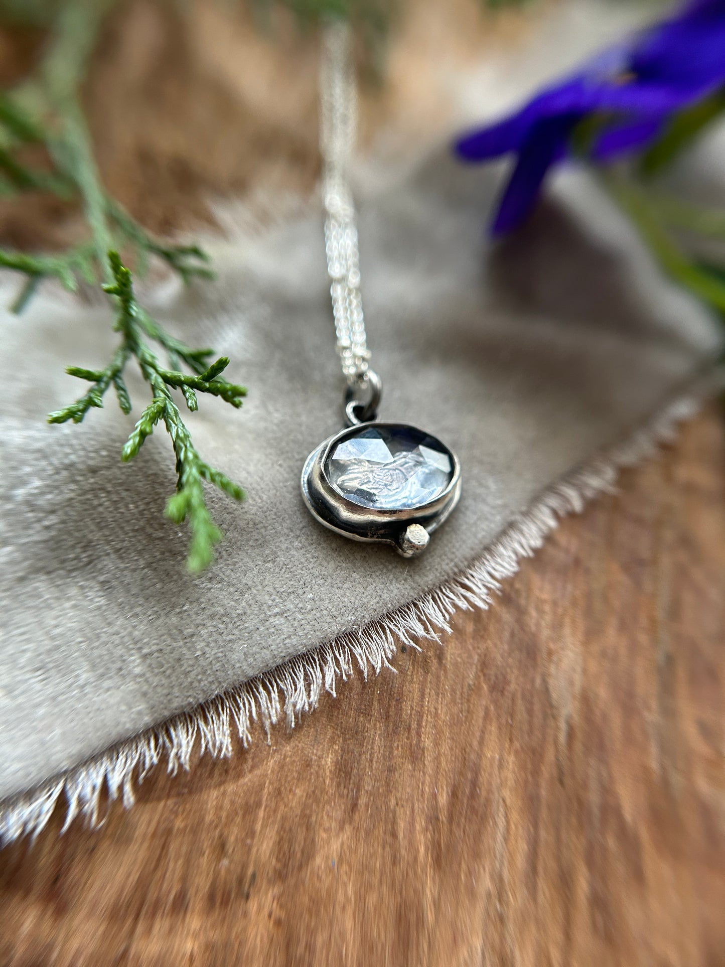 Woodland Wren Bird- quartz crystal and sterling silver necklace