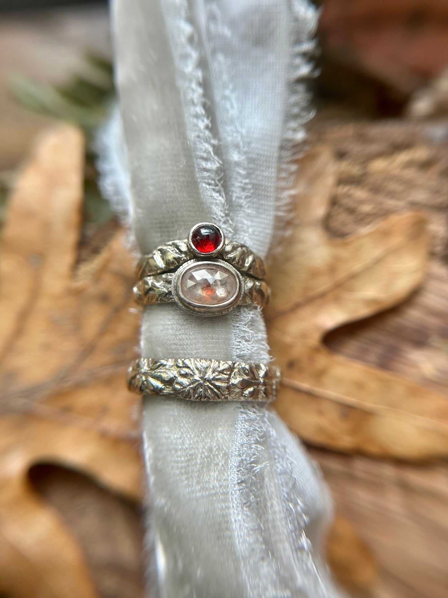 Payment 2 of 2 Custom wedding ring set with bluebells and snowflakes in 14k palladium white gold