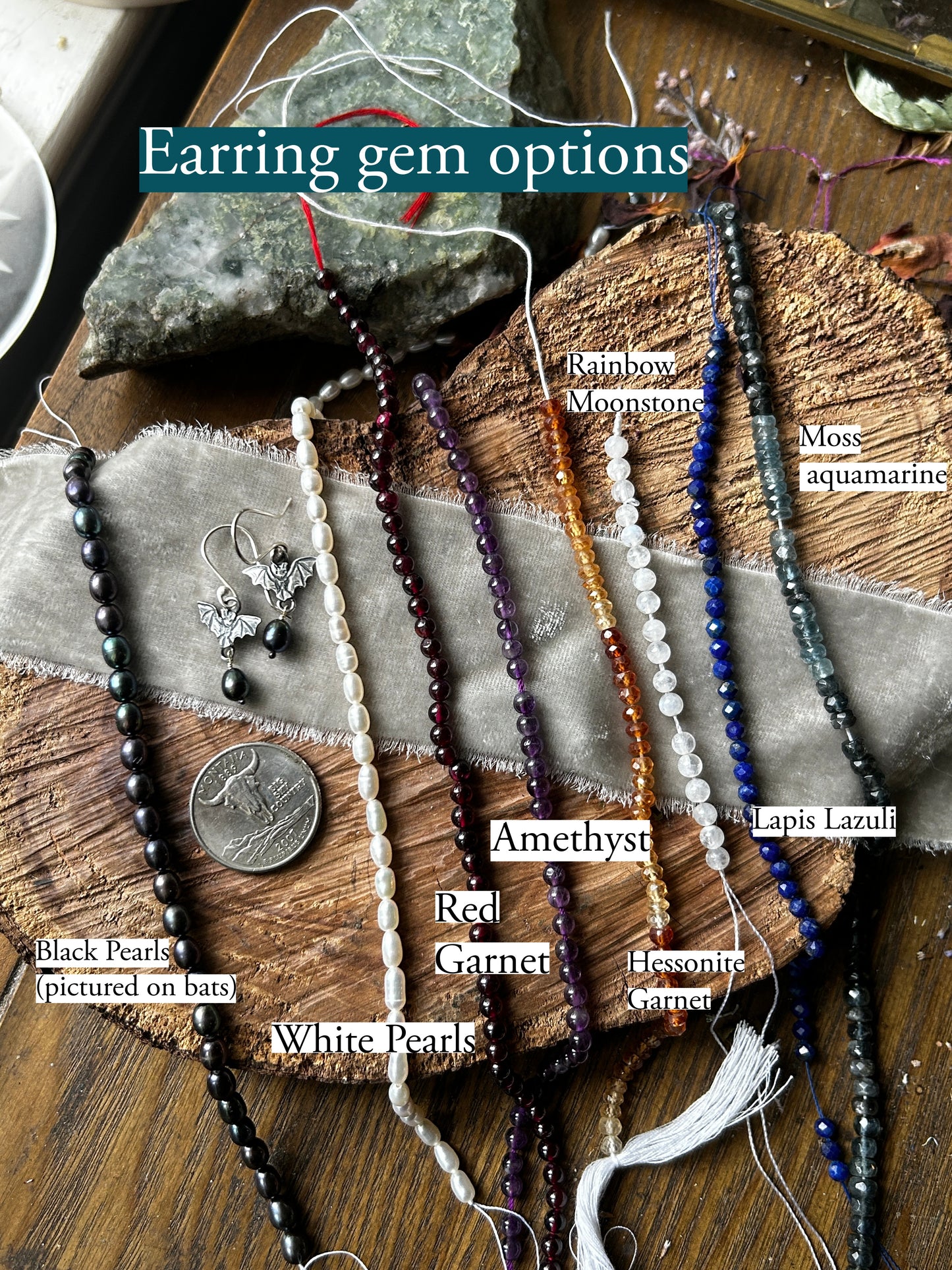 Pre-order bat earrings with choice of gemstone or pearls jewelry