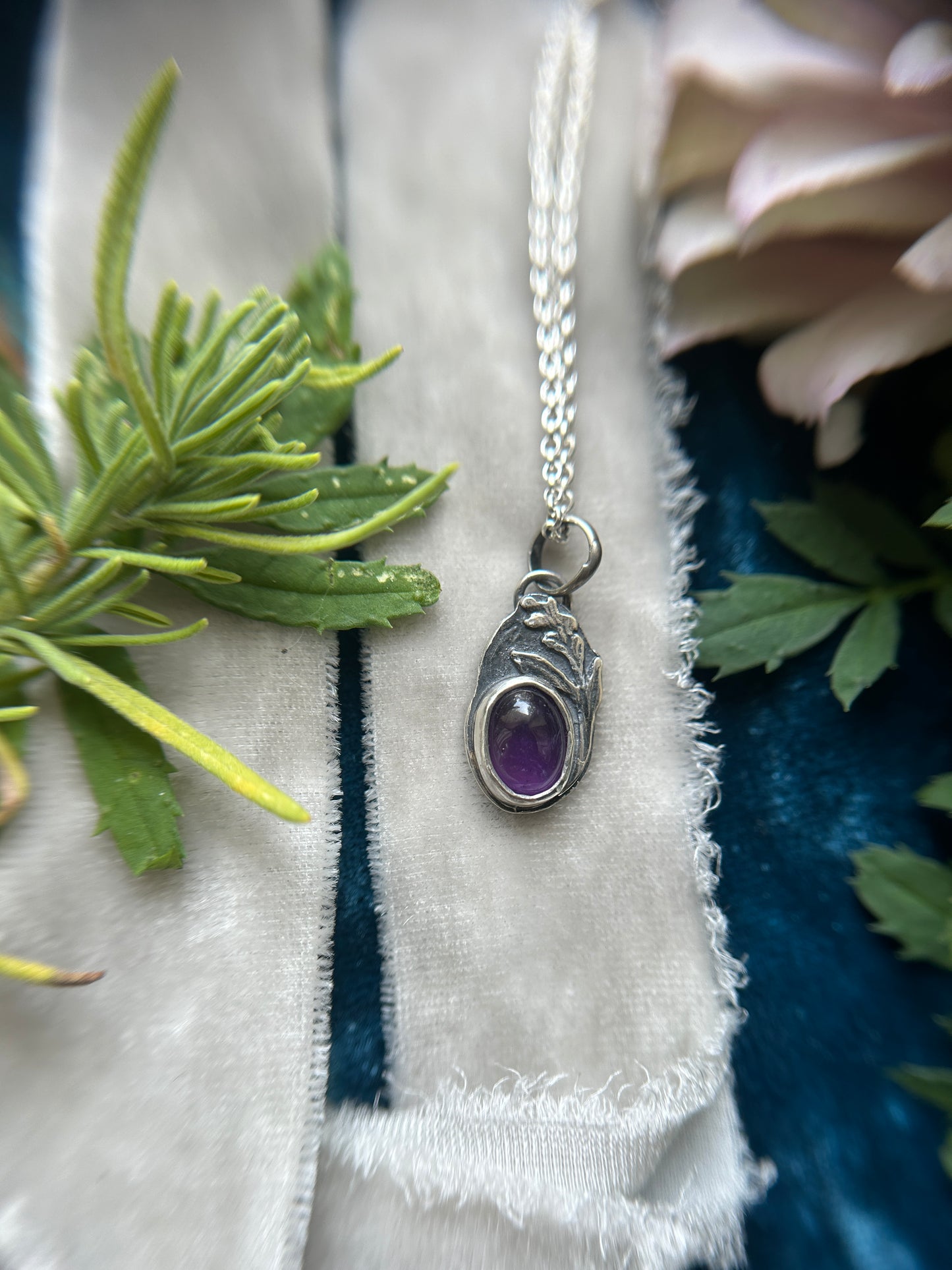 Lavender Sprig with Amethyst Necklace- sterling silver jewelry