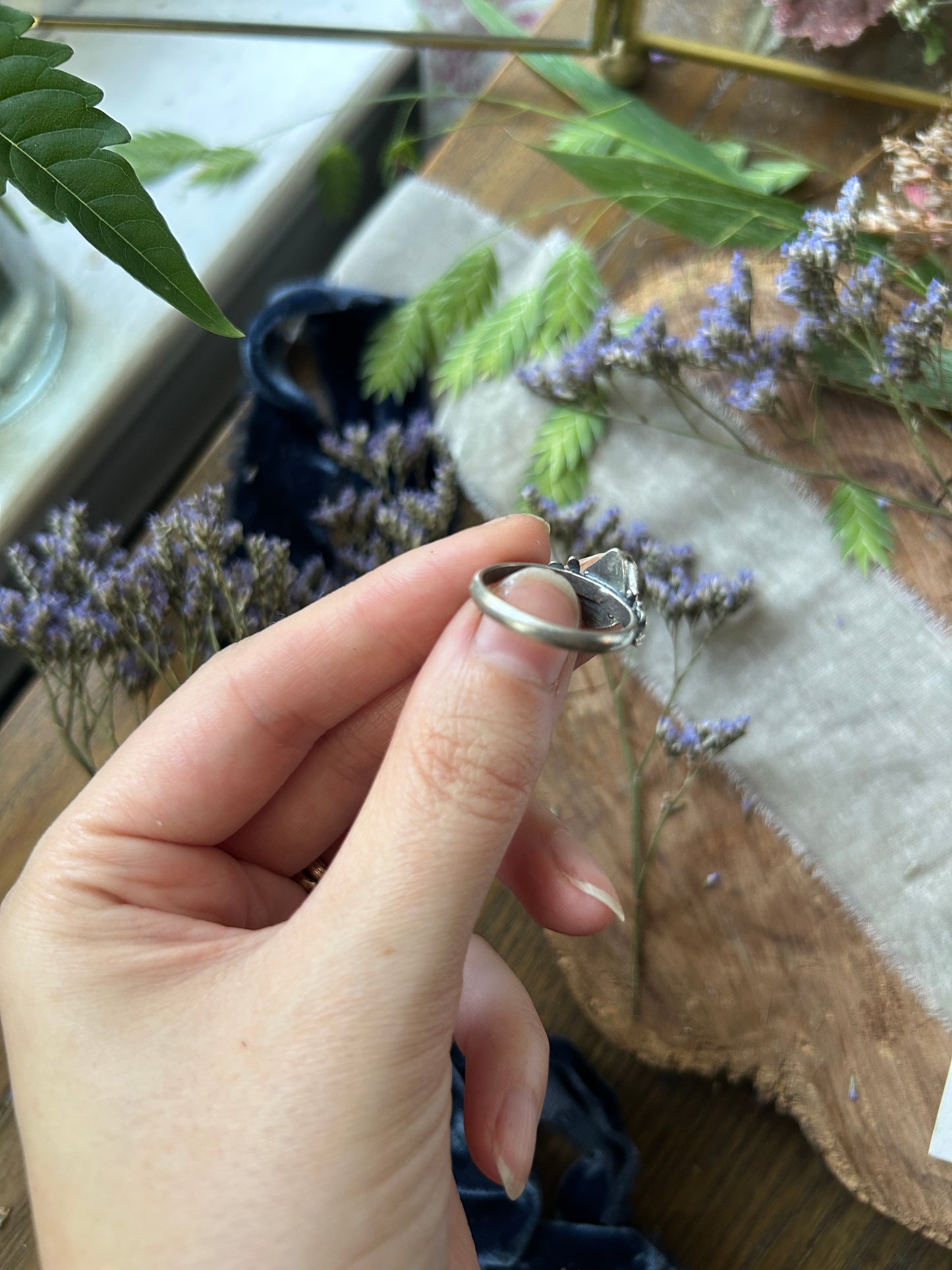 London Blue Topaz Memento Mori Skull and Waves Ring- sterling silver jewelry- MADE TO ORDER
