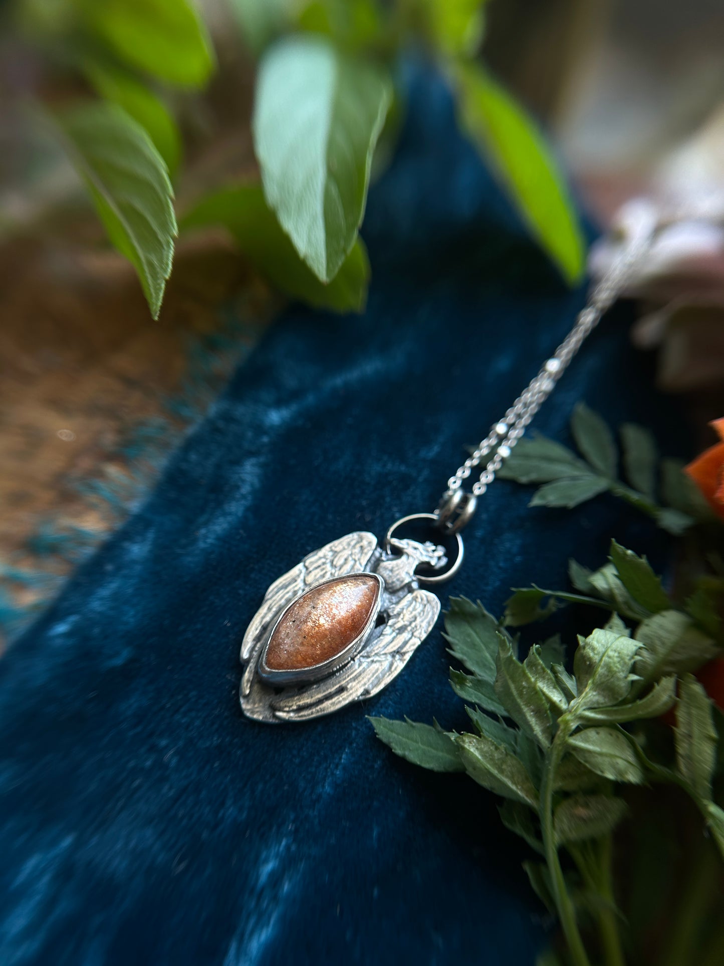 Phoenix Sunstone Necklace- sterling silver jewelry