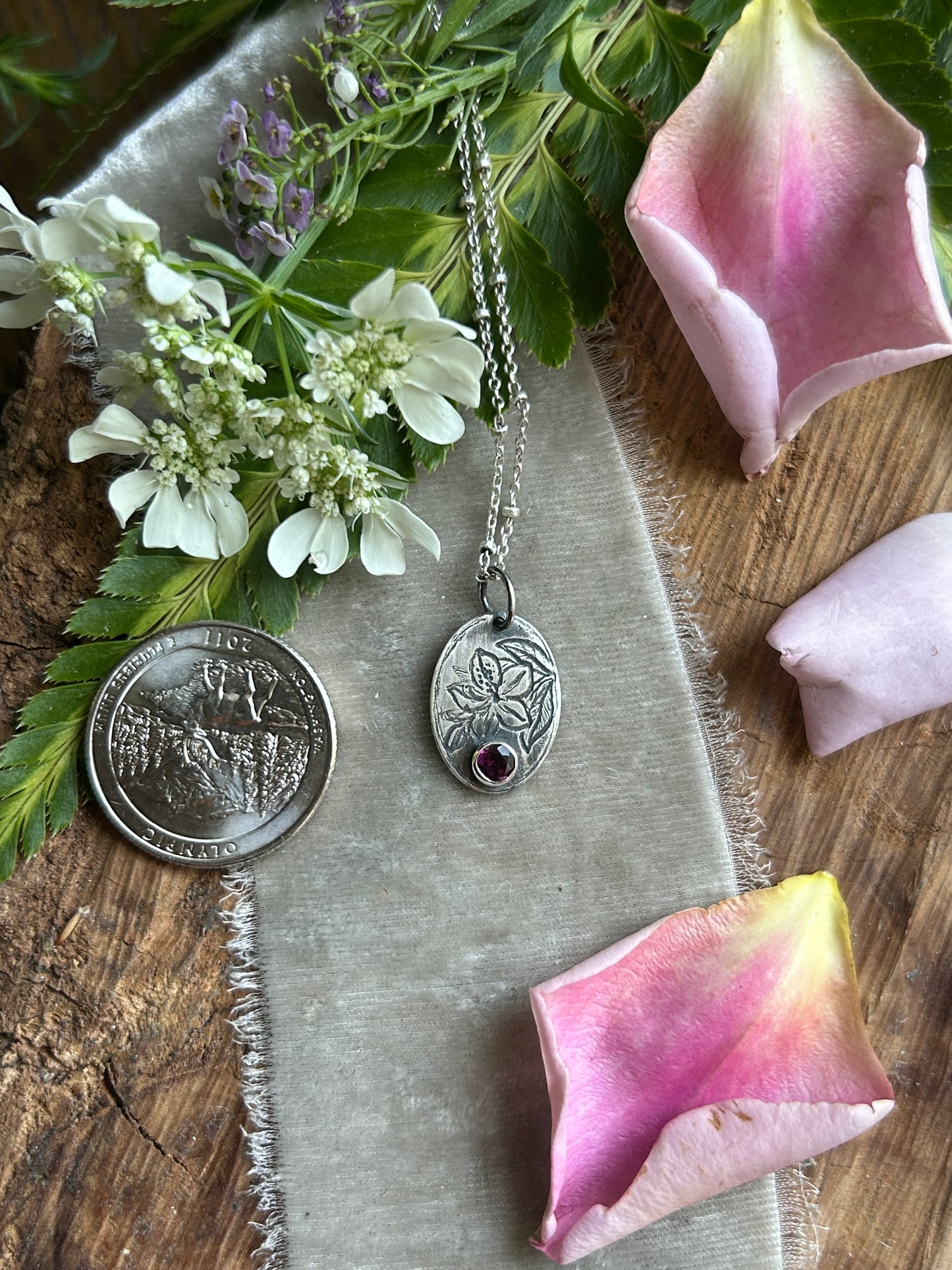 Azalea with rhodolite garnet necklace- Sterling silver jewelry