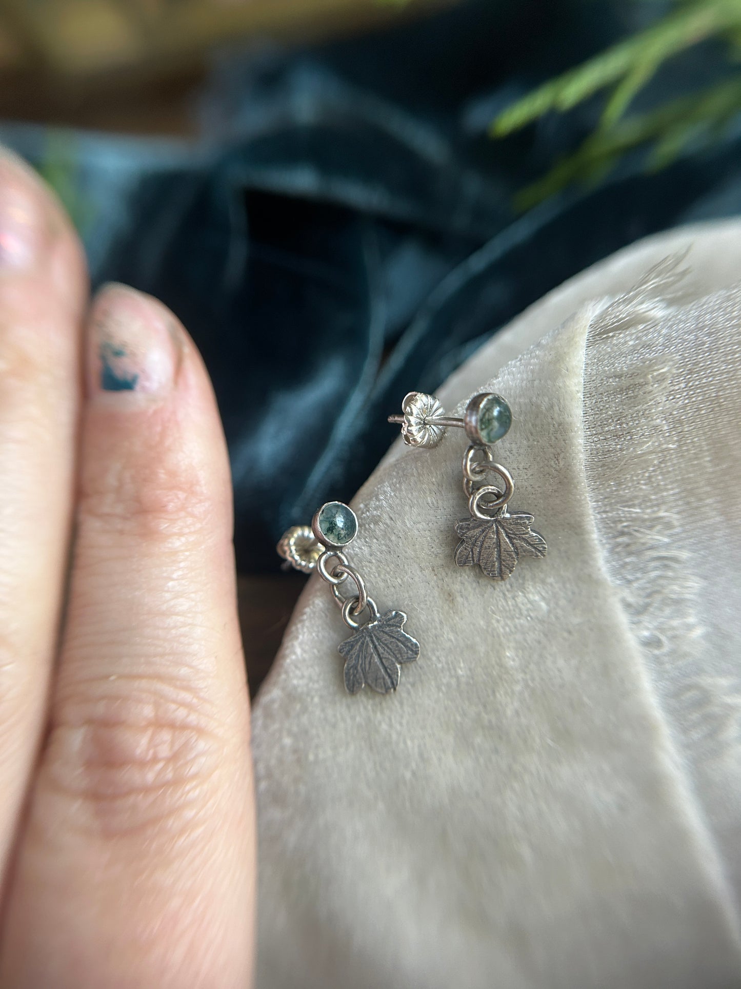 Ivy Earrings in moss agate or peridot- sterling silver