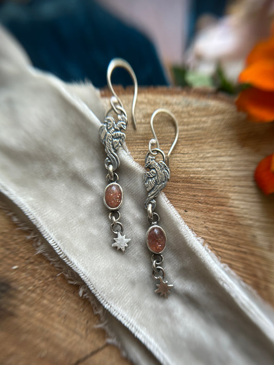 Phoenix Fire Earrings- sunstone and sterling silver jewelry
