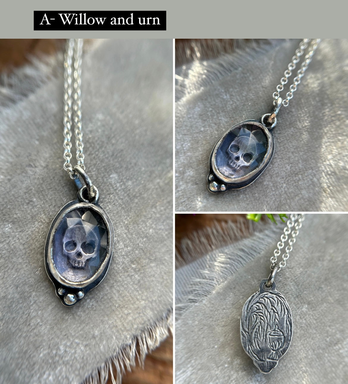 Amethyst skull necklaces-memento mori sterling silver ready to ship pendants