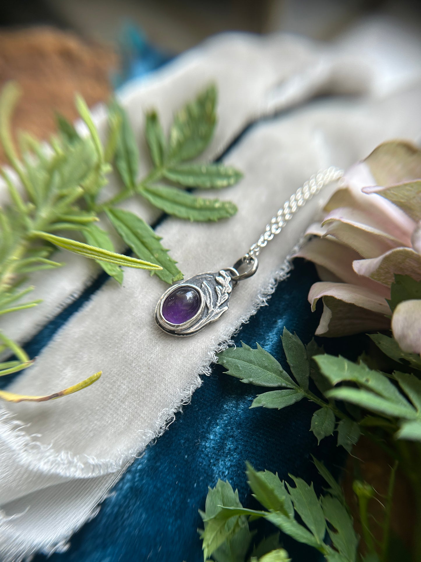 Lavender Sprig with Amethyst Necklace- sterling silver jewelry