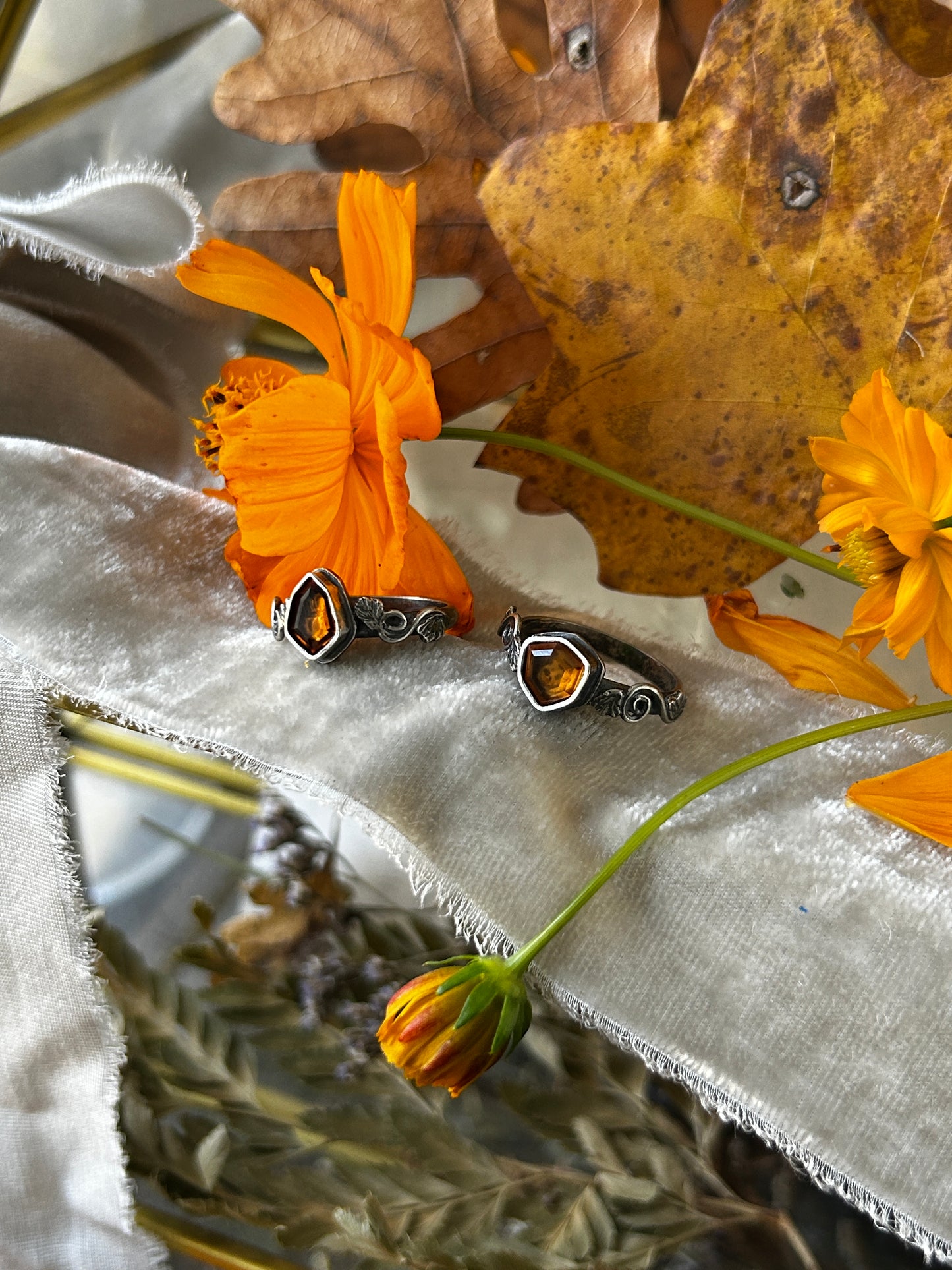 Pumpkin Rings with Hessonite Garnet gems- Sterling silver jewelry