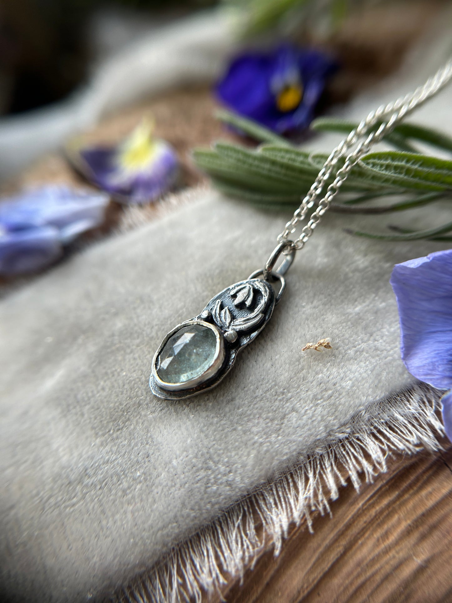 Snowdrop with Sparkling Aquamarine Necklace- sterling silver