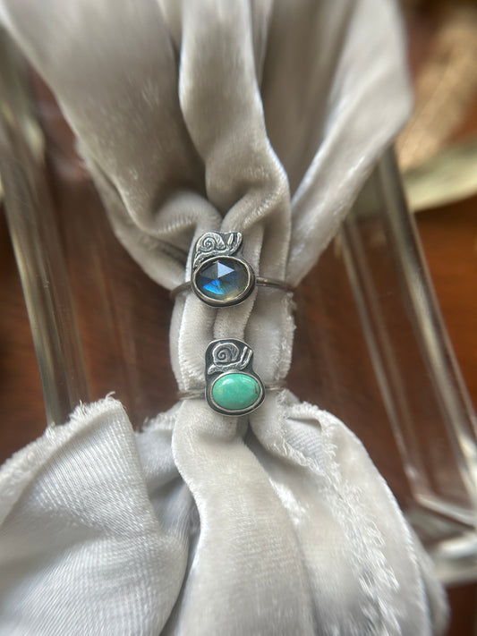 Snail Ring- assorted gemstones- sterling silver jewelry