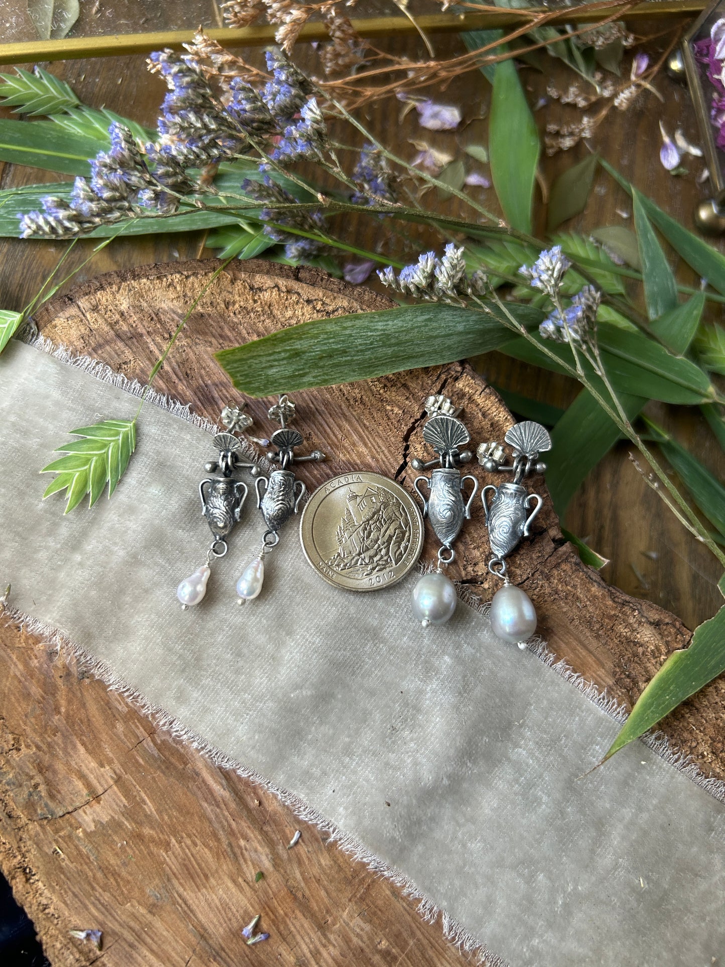 Urn of the Sea Earrings- baroque pearl drop sterling silver jewelry