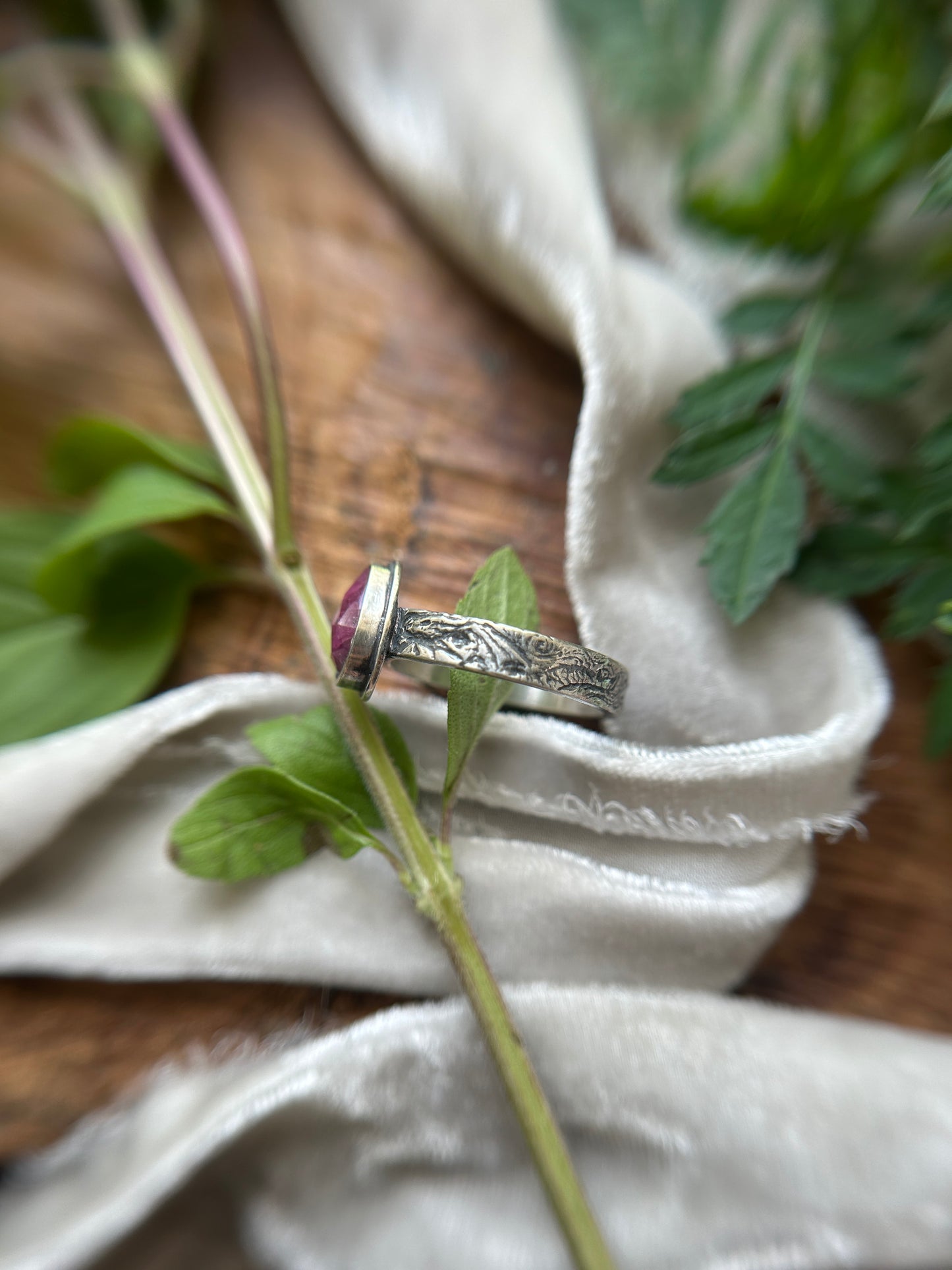Dragon in Flight engraved ring with silken ruby- sterling silver jewelry