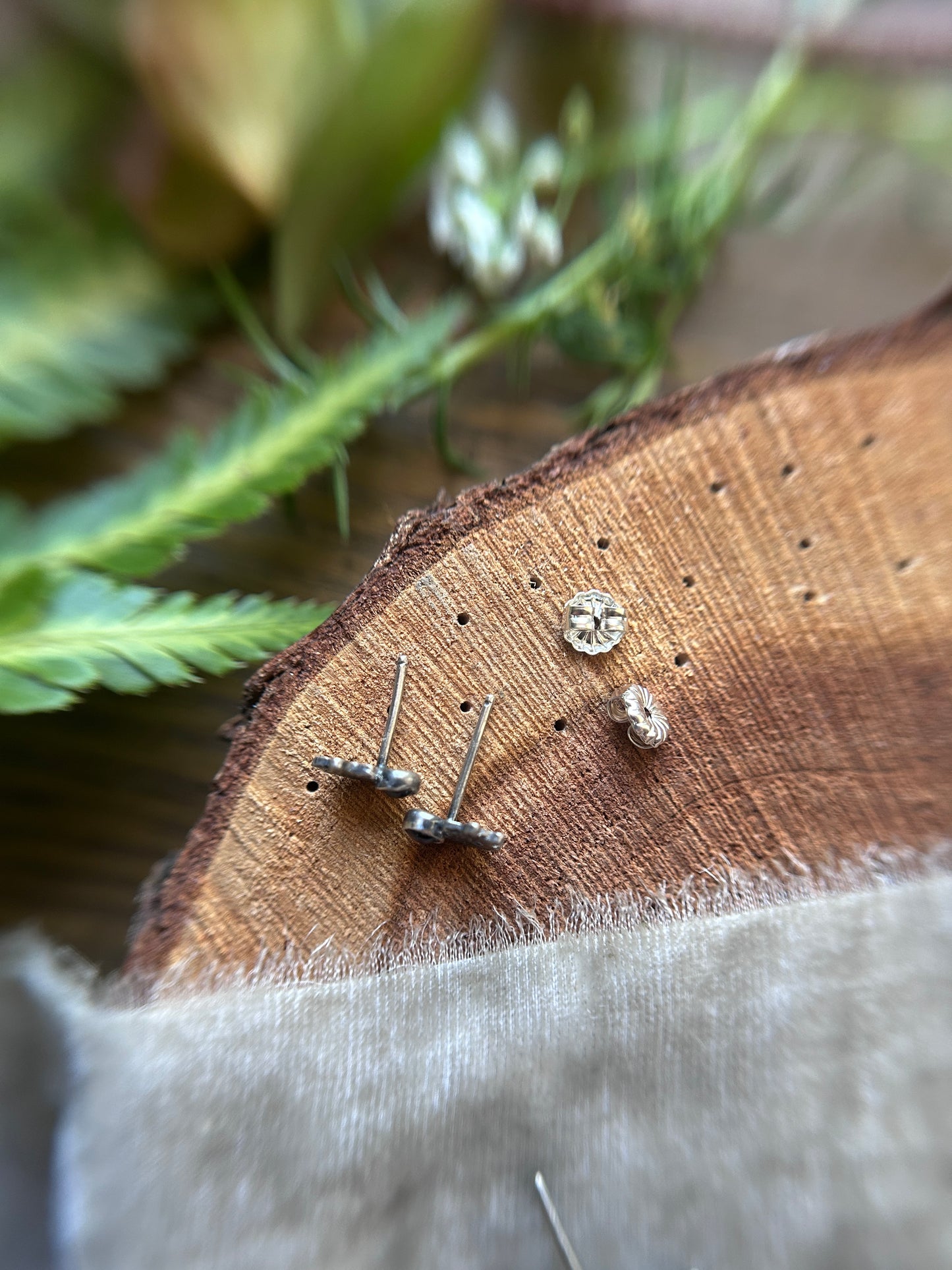 Wild violet post earrings with amethyst- Sterling silver jewelry