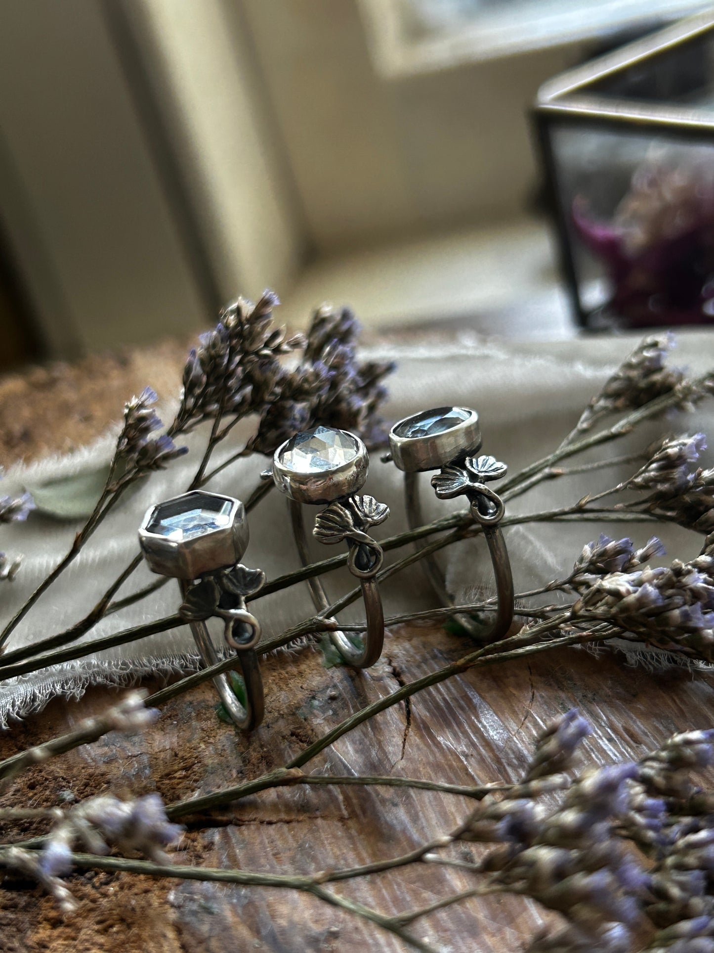 Skull & ivy ring -memento mori sterling silver with quartz jewelry