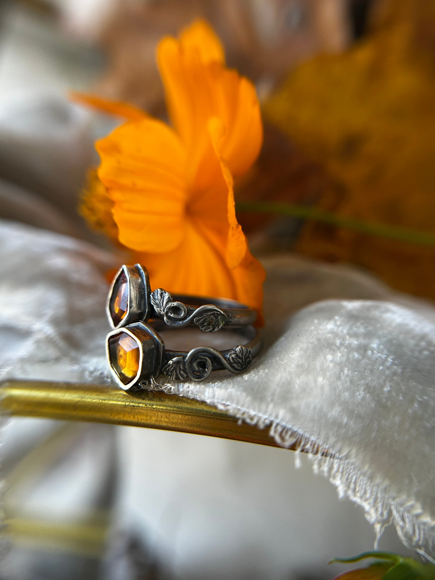 Pumpkin Rings with Hessonite Garnet gems- Sterling silver jewelry