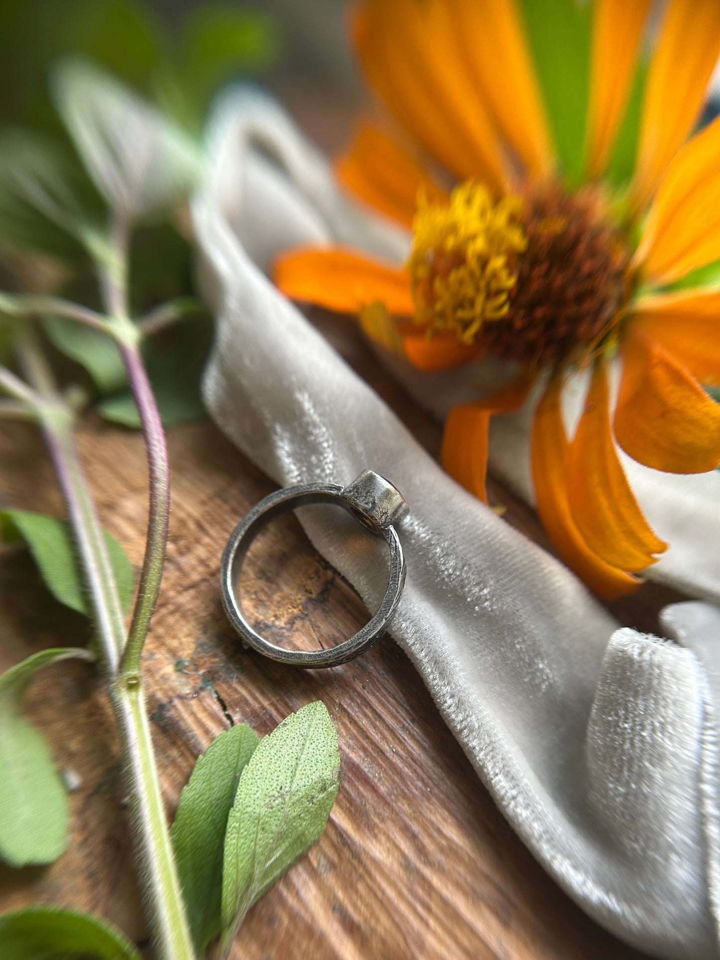 Phoenix in Flight engraved ring with Hessonite Garnet- sterling silver jewelry