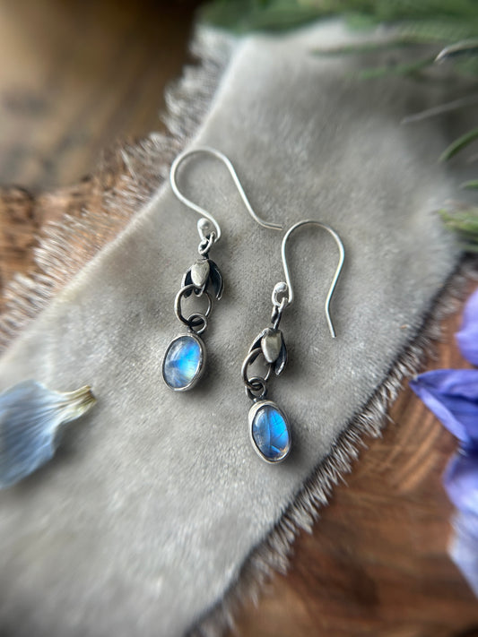 Snowdrop Rainbow Moonstone Earrings- sterling silver jewelry