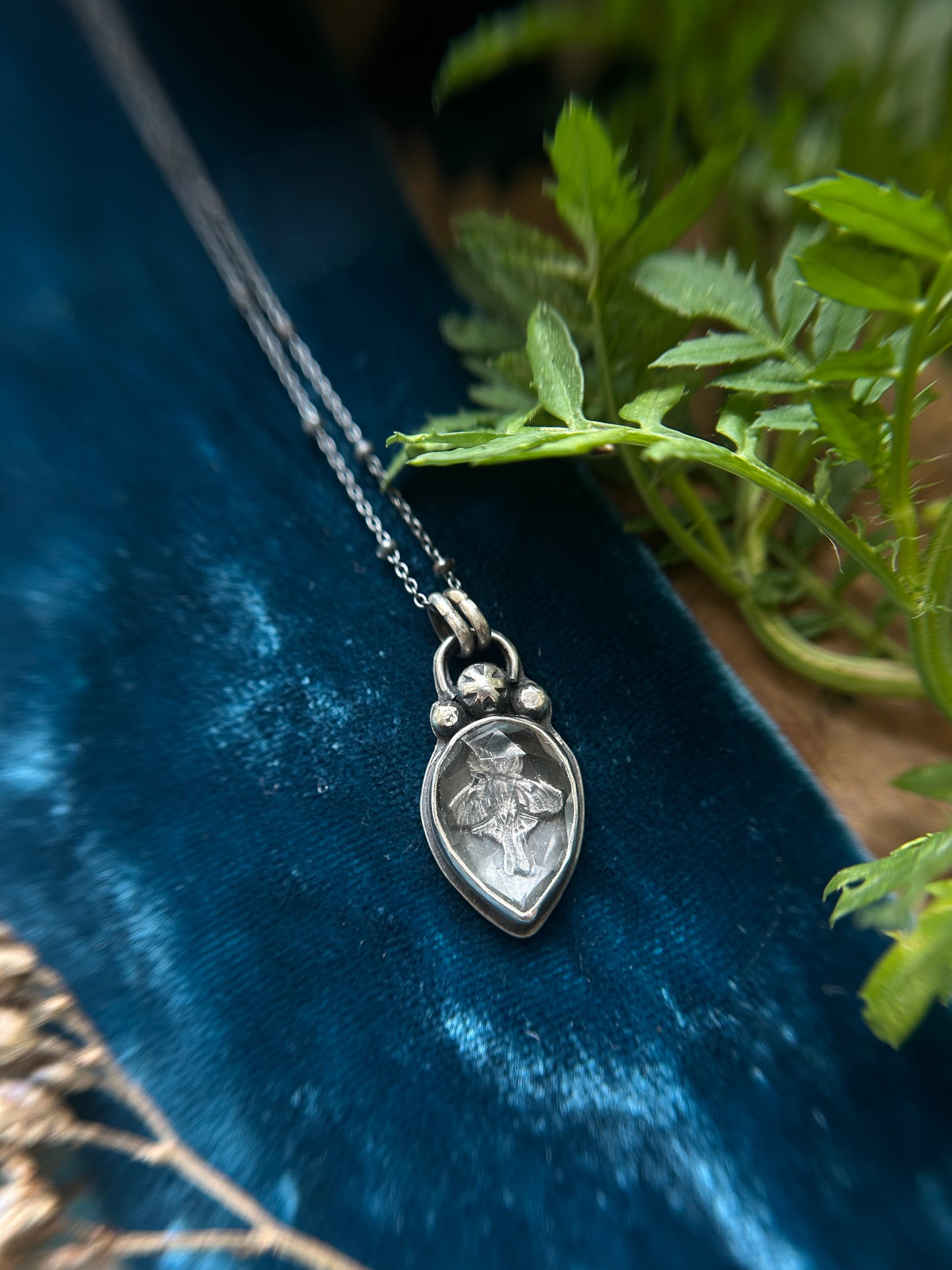 Luna Moth under Green Amethyst Necklace- Sterling silver jewelry