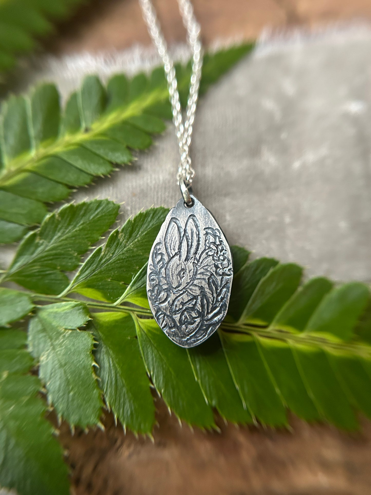 Rabbit in the ivy garden necklace with green amethyst- sterling silver jewelry