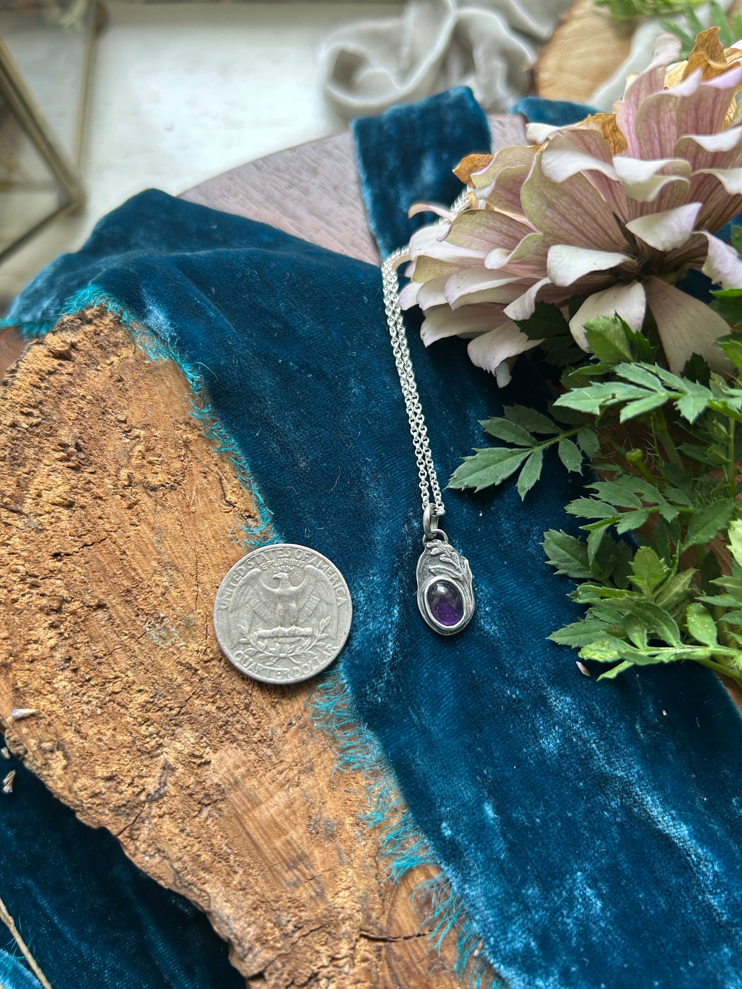 Lavender Sprig with Amethyst Necklace- sterling silver jewelry