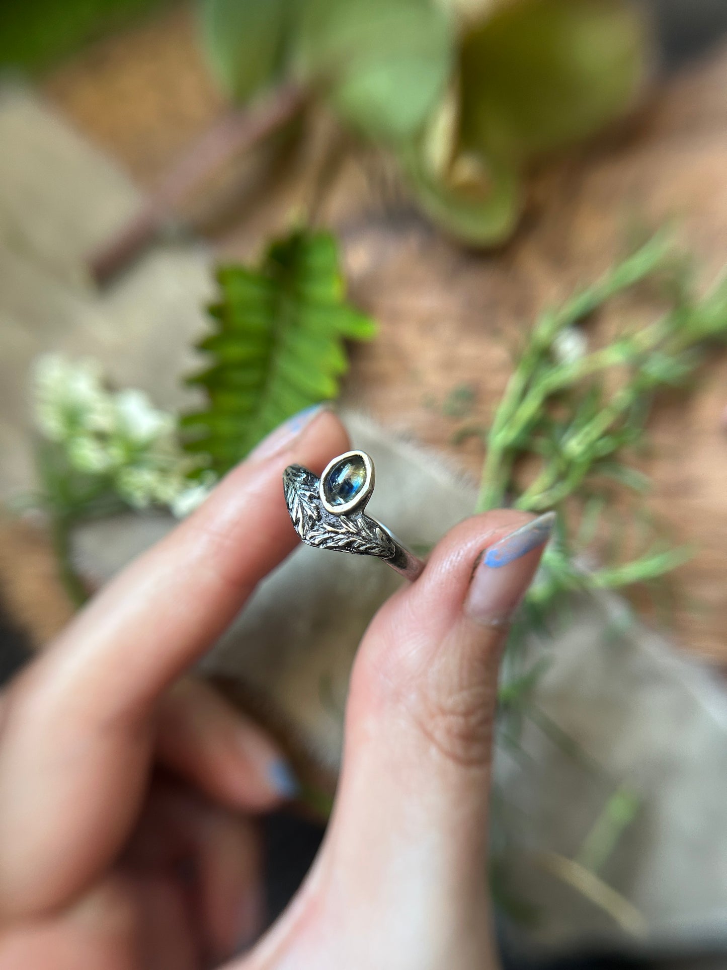Mugwort songea sapphire ring- Sterling silver jewelry