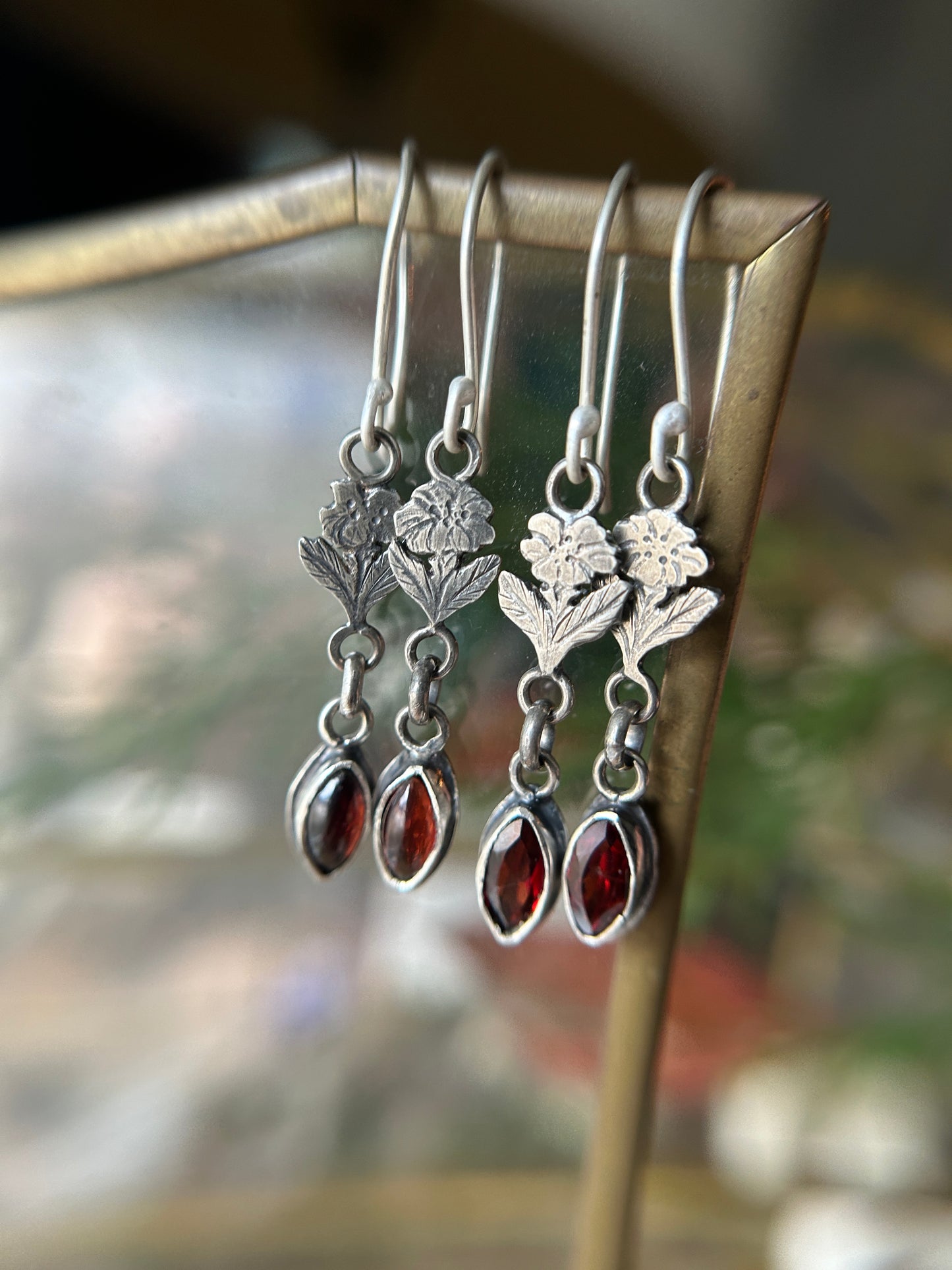 Wild Rose Garnet Earrings- sterling silver jewelry