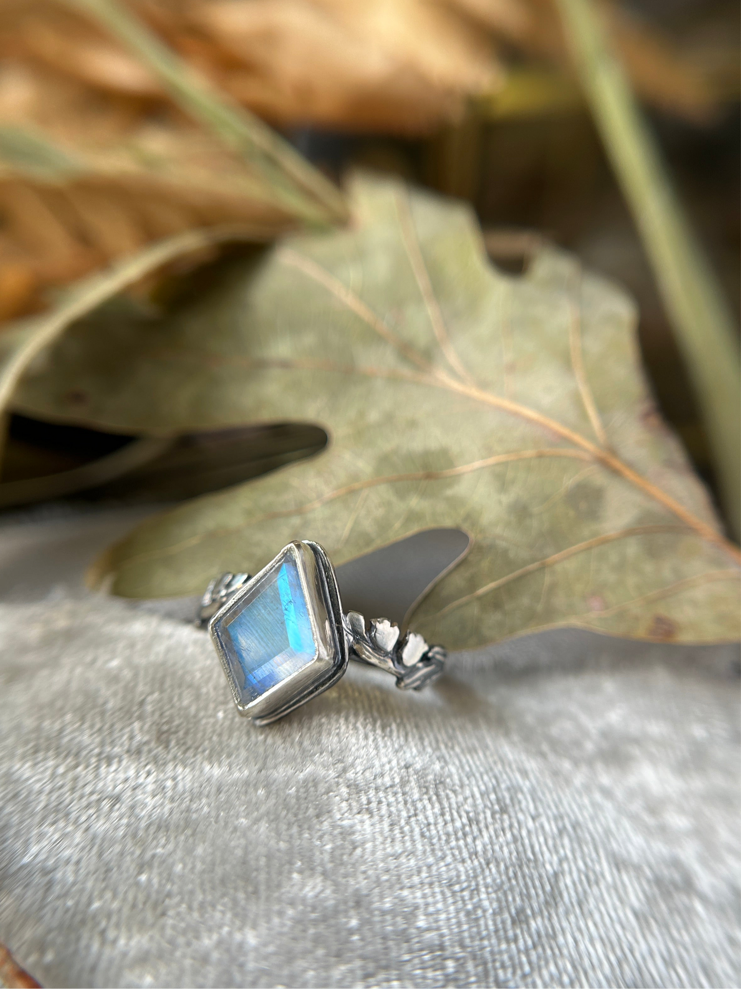 Lily of the Valley Ring with choice of gemstone-  made to order sterling silver engraved jewelry