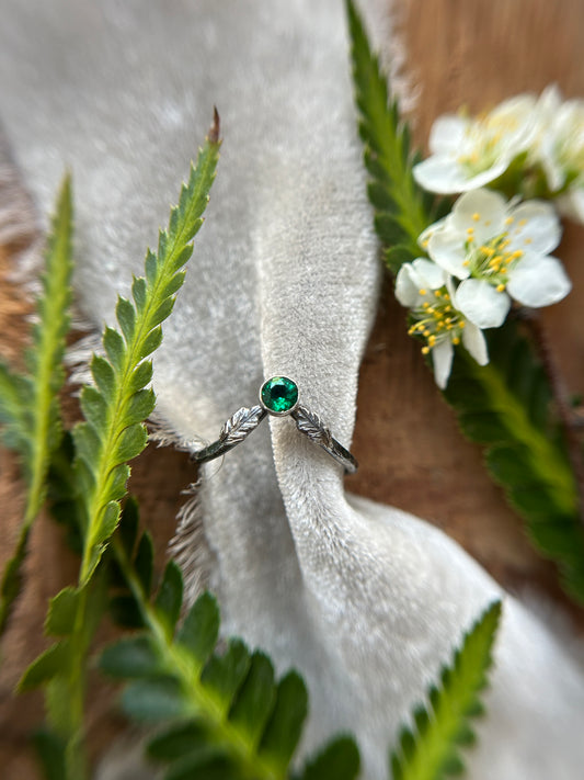 woodland stacker ring- choice of gemstone, leaves, and ring size sterling silver with choice of brass or copper made to order