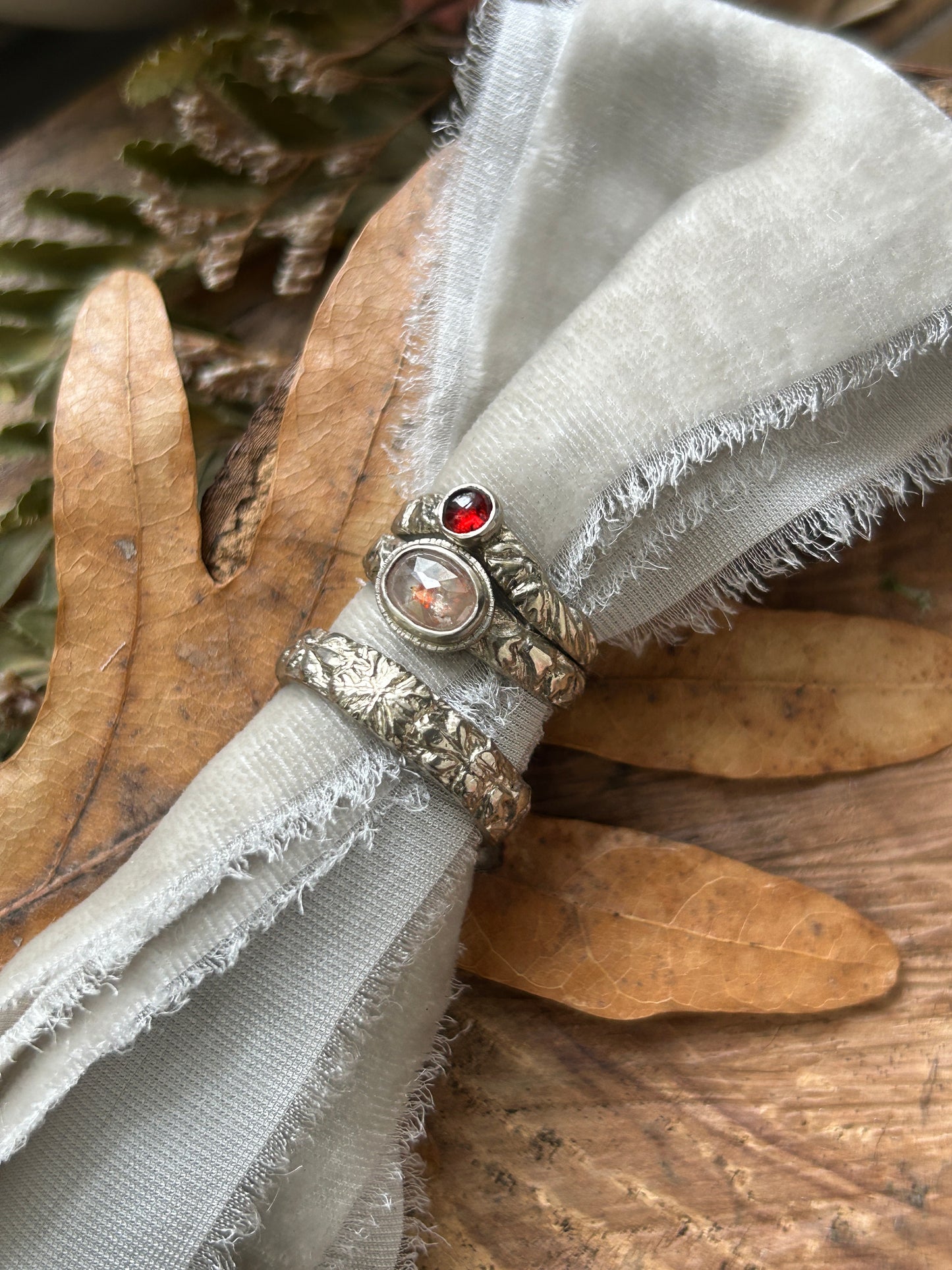 Payment 2 of 2 Custom wedding ring set with bluebells and snowflakes in 14k palladium white gold