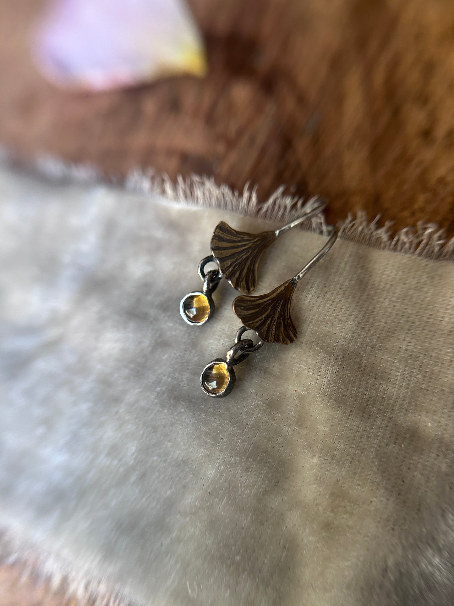 Woodland Gingko leaf earring- Sterling silver with brass jewelry