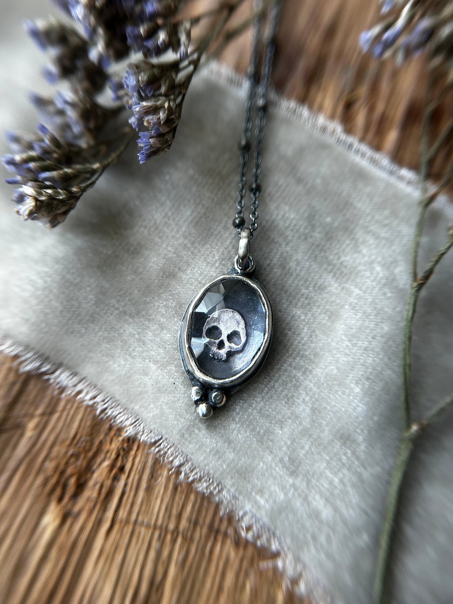 Amethyst skull necklace MADE TO ORDER-memento mori sterling silver jewelry