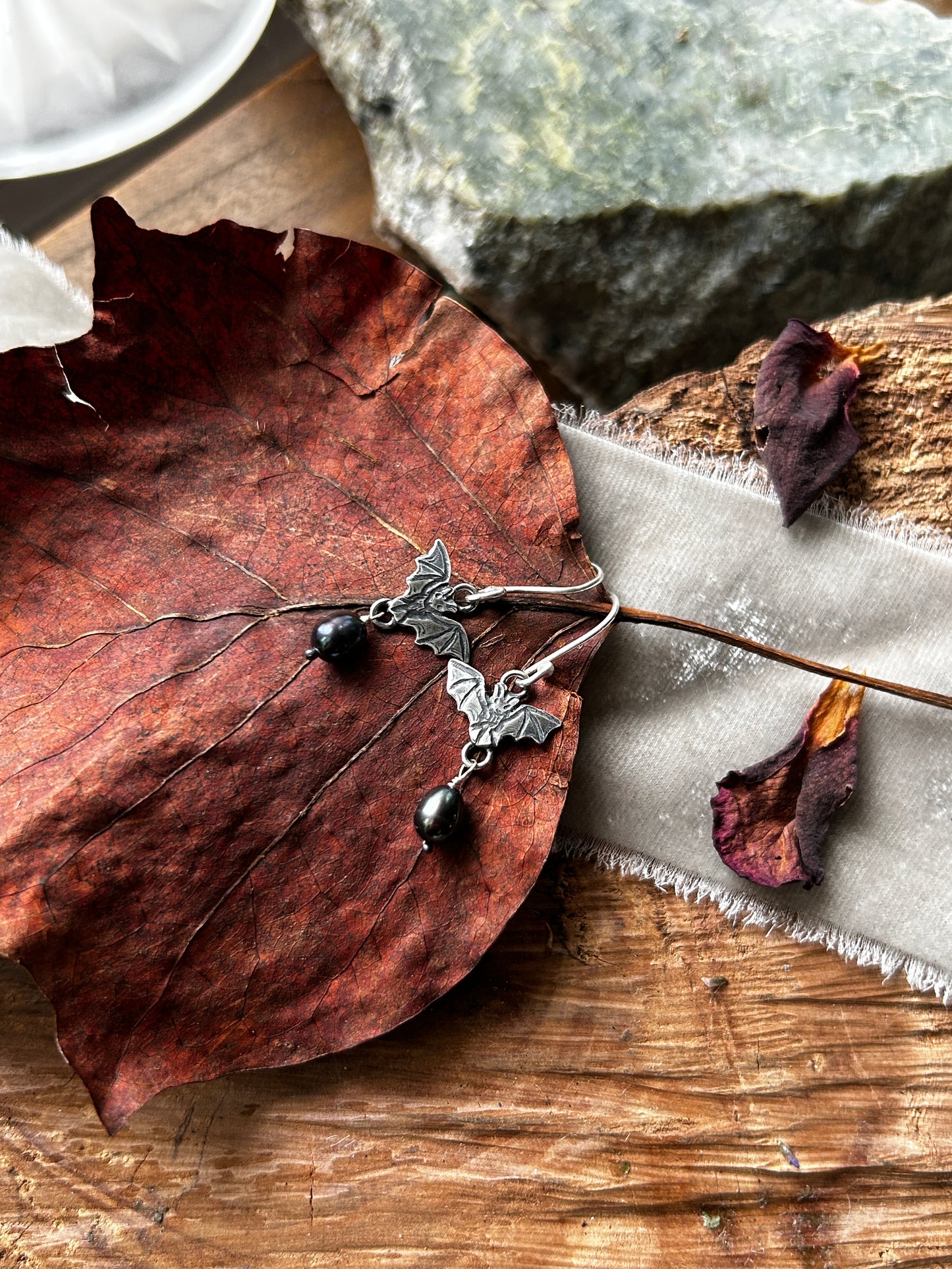 Pre-order bat earrings with choice of gemstone or pearls jewelry