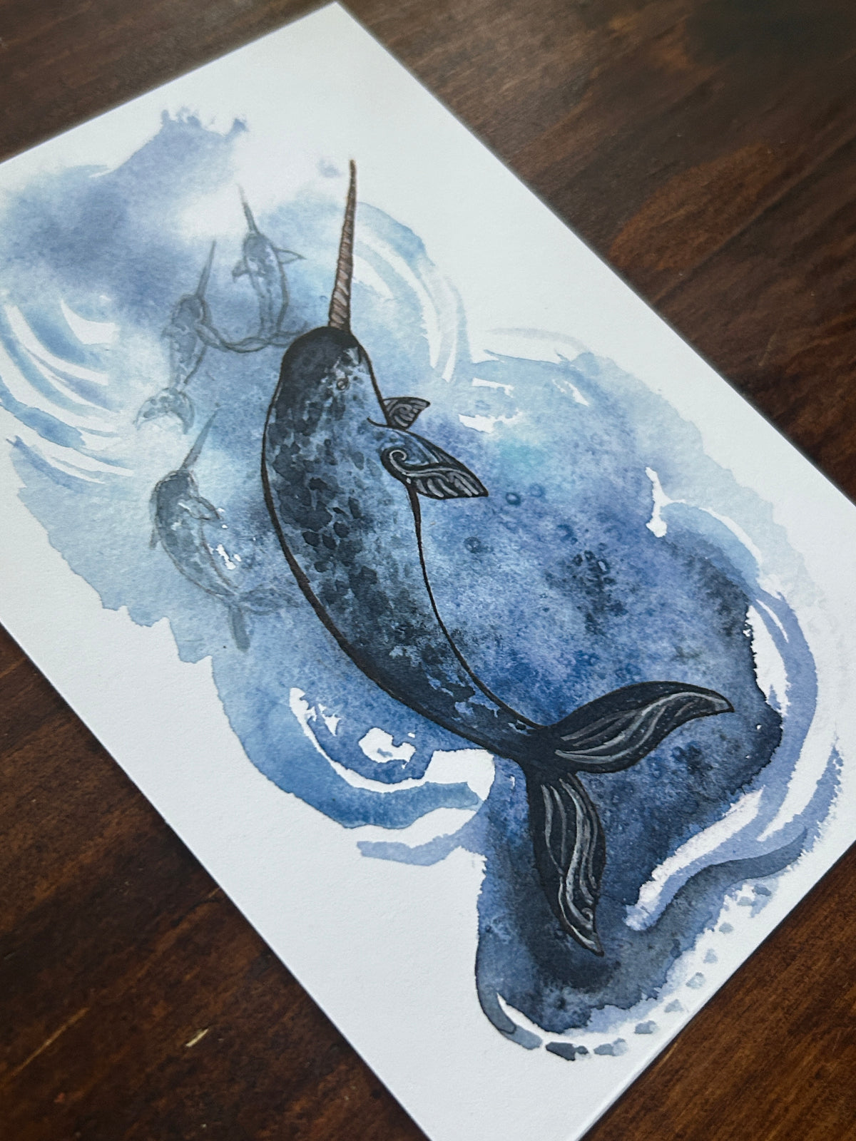 Narwhal art print- watercolor painting of the unicorn of the sea