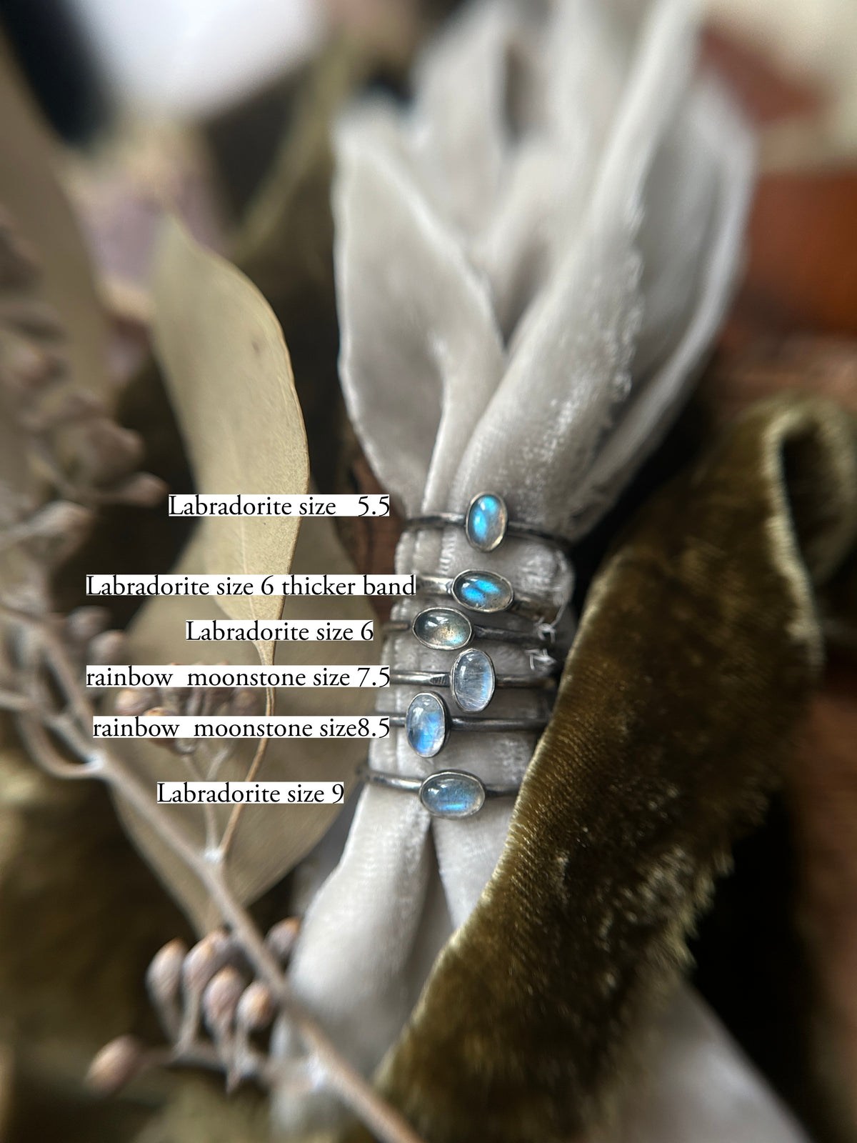 Oval Labradorite or Moonstone Stacking Ring- sterling silver jewelry