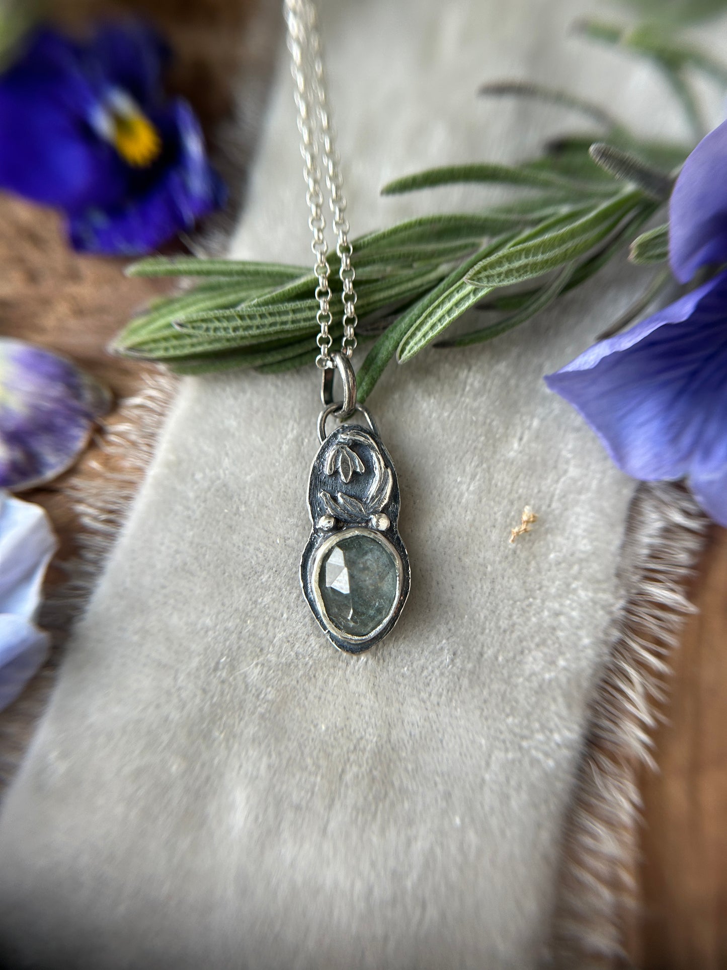 Snowdrop with Sparkling Aquamarine Necklace- sterling silver