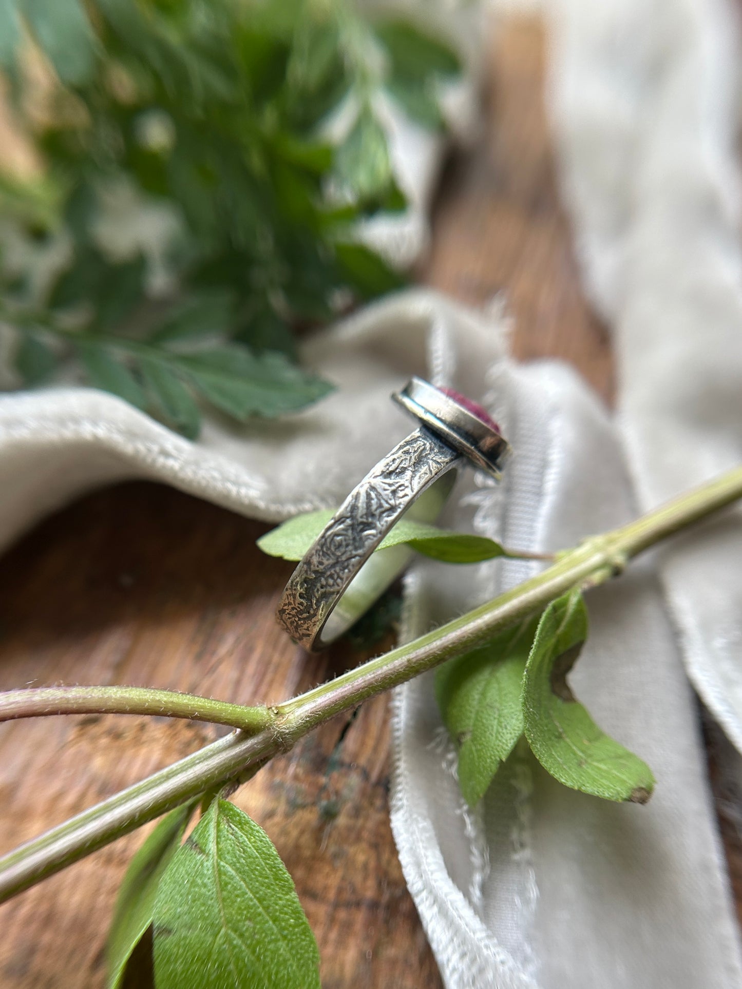 Dragon in Flight engraved ring with silken ruby- sterling silver jewelry