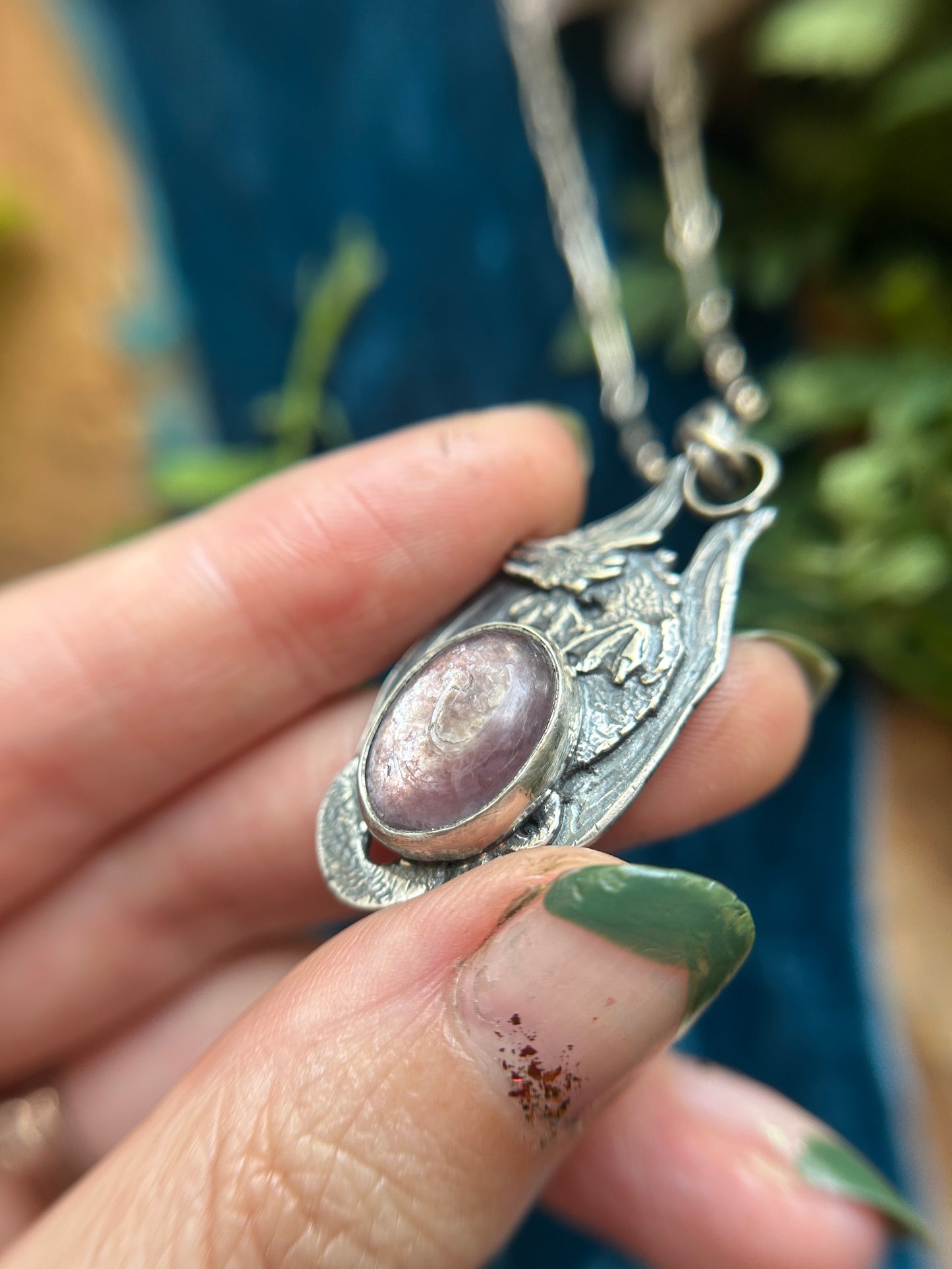Dragon Necklace with Lepidolite- choice of small or large dragon- sterling silver jewelry