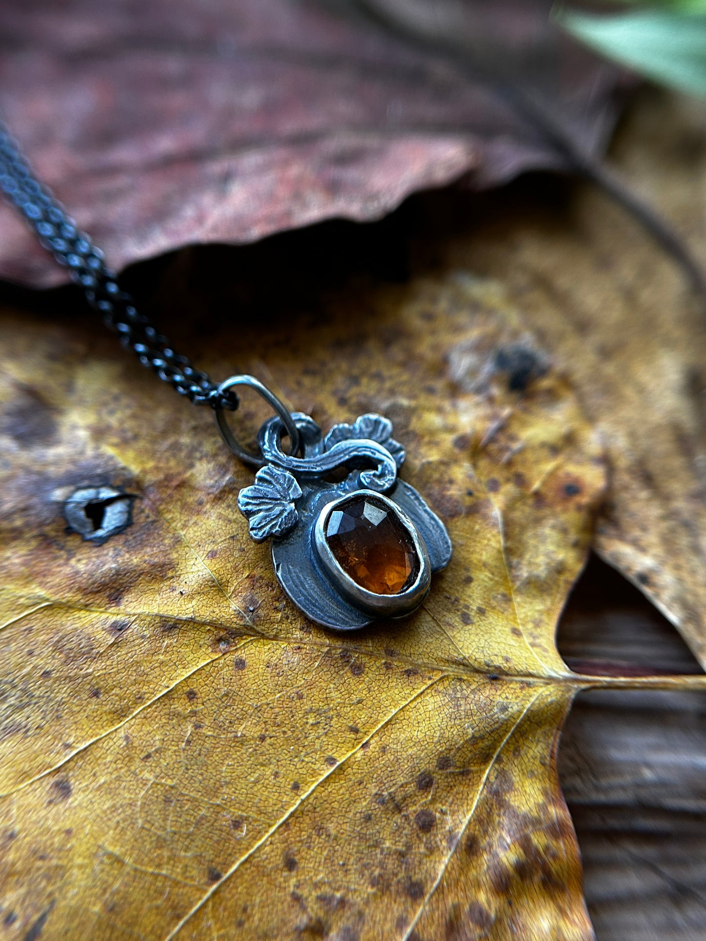 Hessonite Garnet Pumpkin necklace- sterling silver jewelry