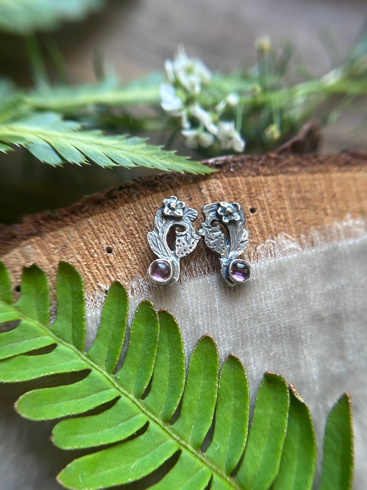 Strawberry post earrings- PREORDER-your choice of pink tourmaline or red garnet- Sterling silver earrings