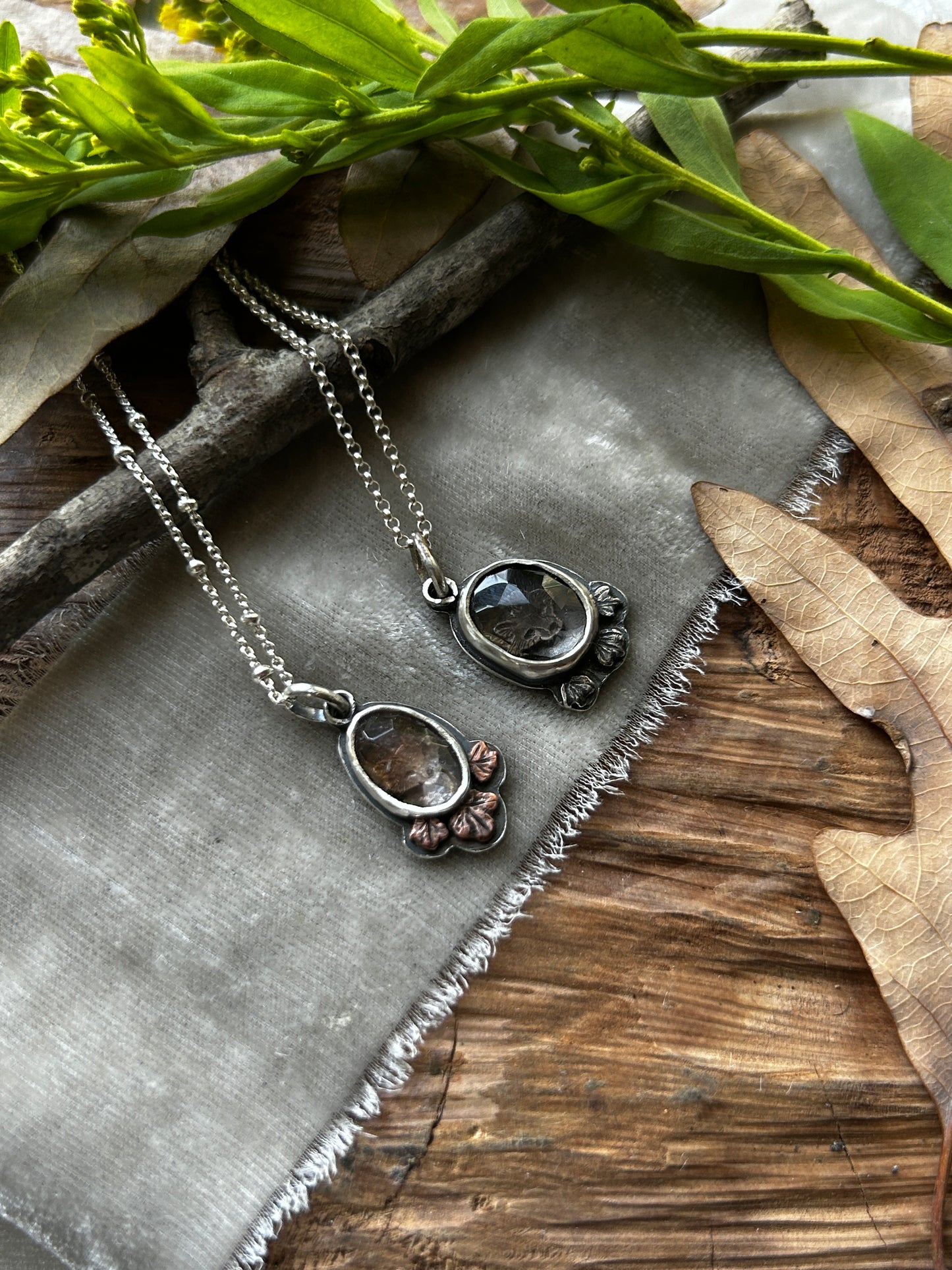 Forest Fox Necklace in Imperial Topaz or Smoky Quartz- sterling silver copper jewelry