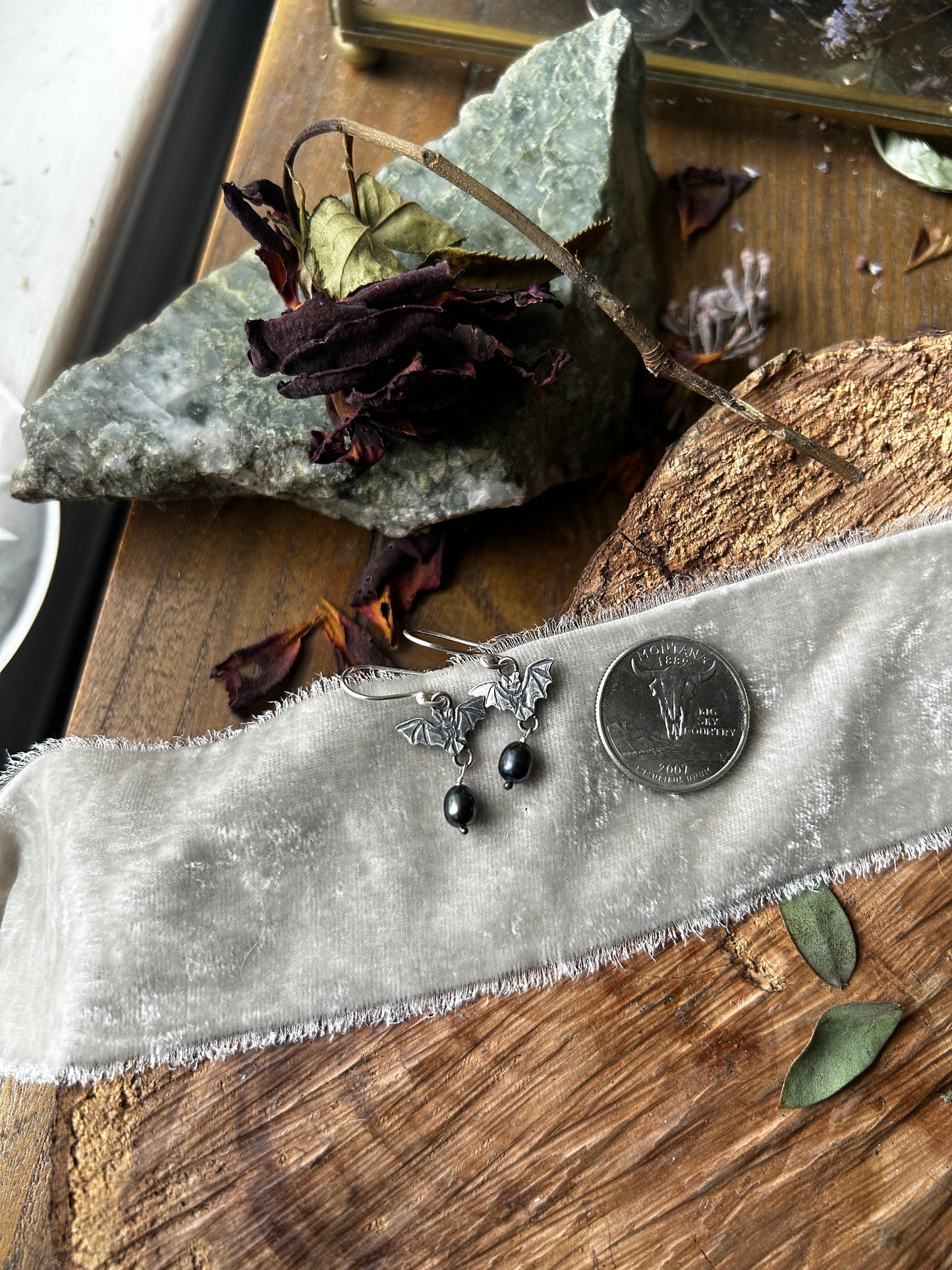 Pre-order bat earrings with choice of gemstone or pearls jewelry