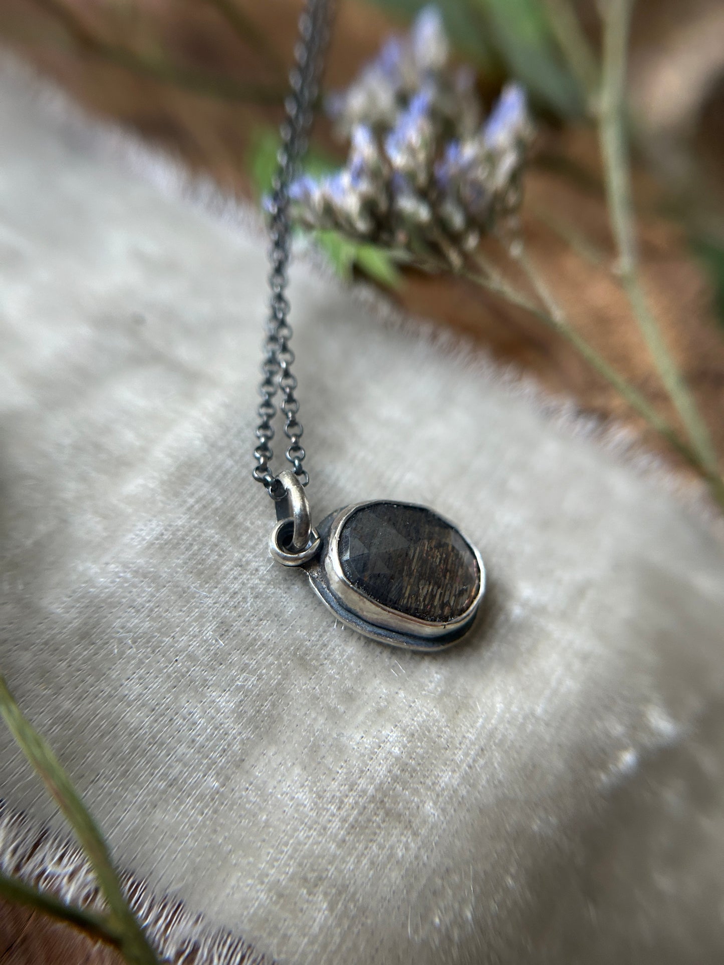 Mournful Orca with Black Moonstone Necklace- sterling silver jewelry