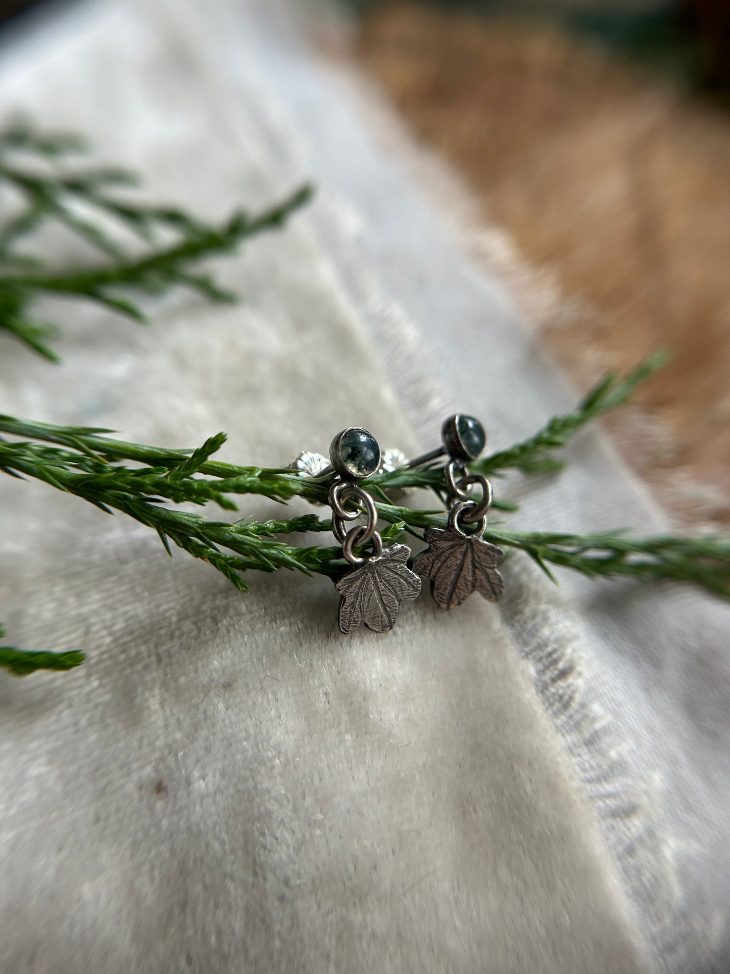 Ivy Earrings in moss agate or peridot- sterling silver