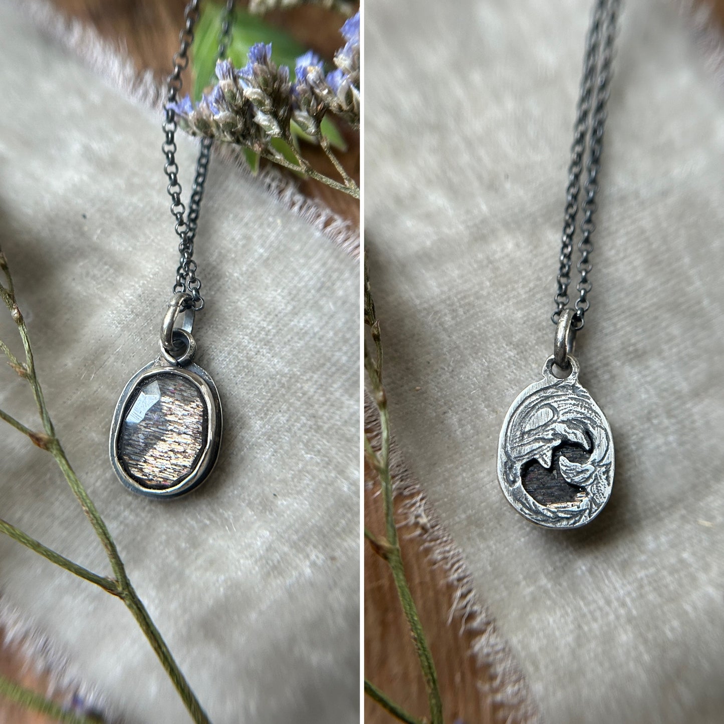 Mournful Orca with Black Moonstone Necklace- sterling silver jewelry