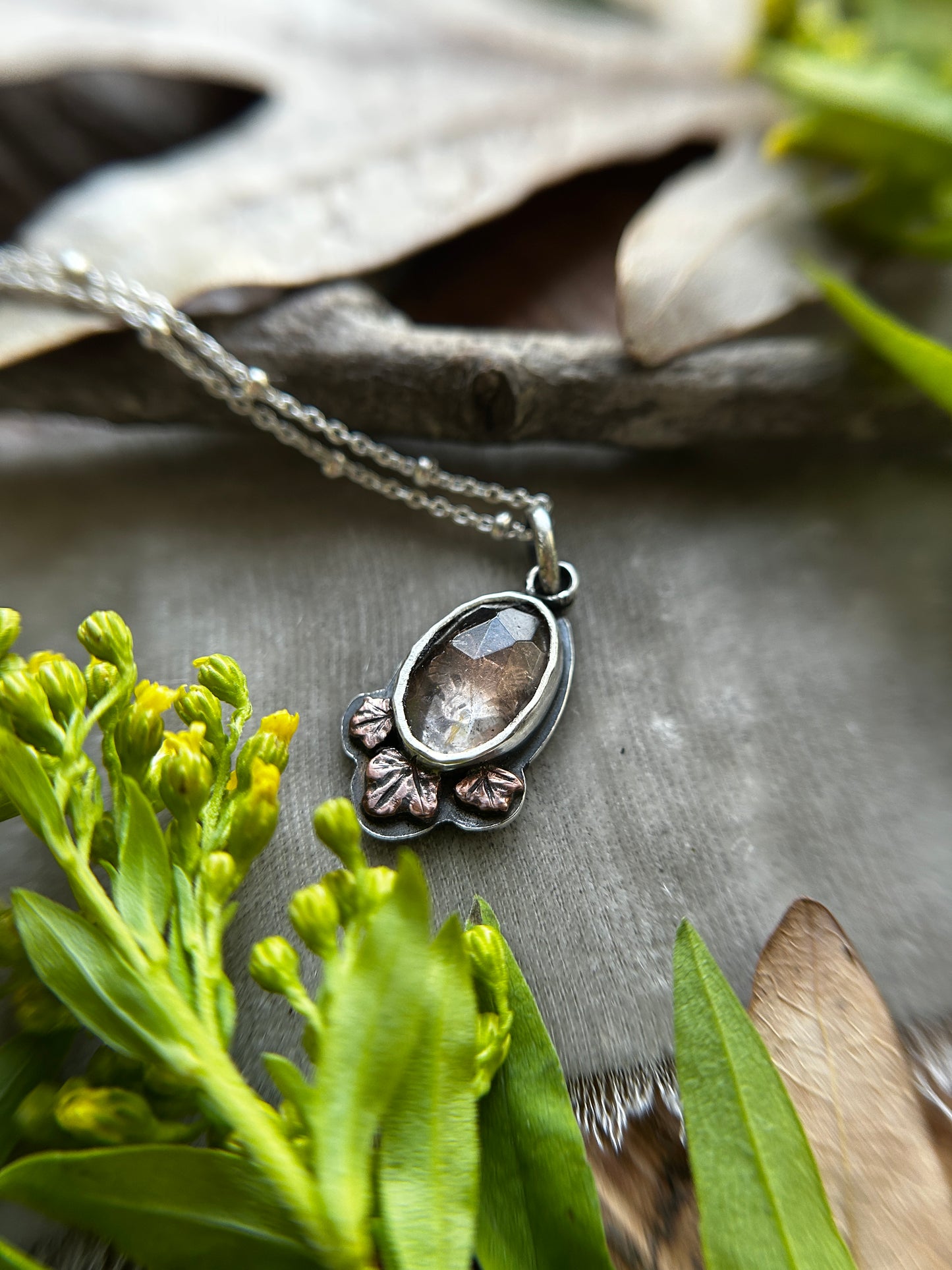 Forest Fox Necklace in Imperial Topaz or Smoky Quartz- sterling silver copper jewelry