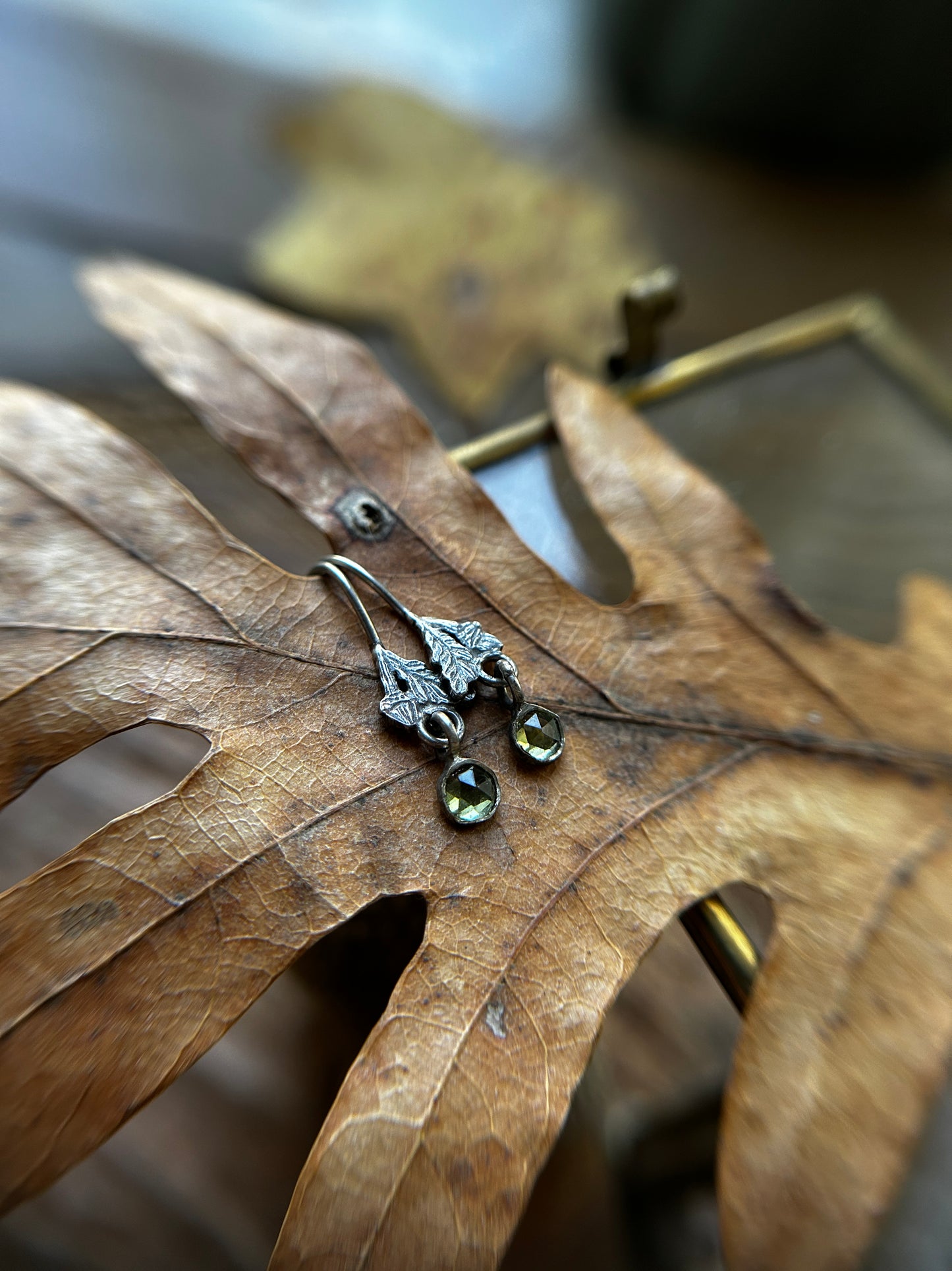 Oak leaf and Acorn Earrings- Sterling silver jewelry with gemstone charm
