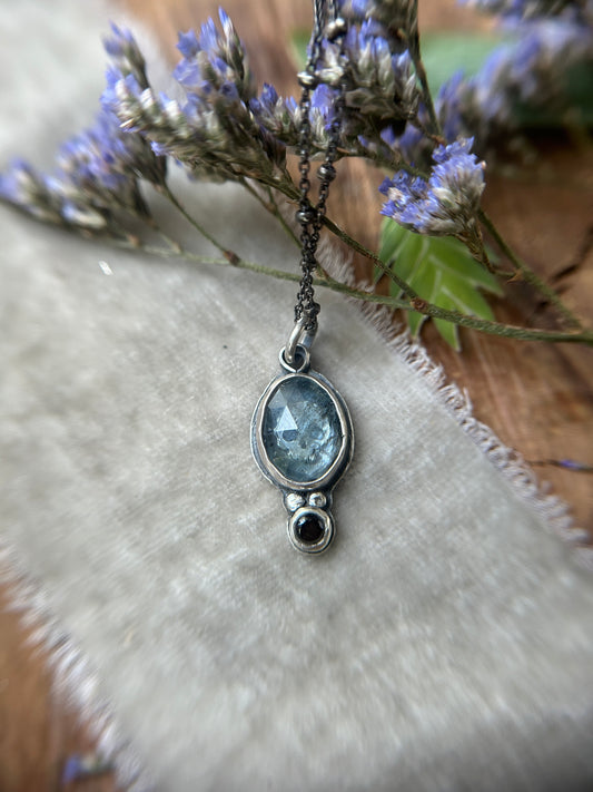 Moss Aquamarine Memento Mori Skull Necklace- sterling silver jewelry