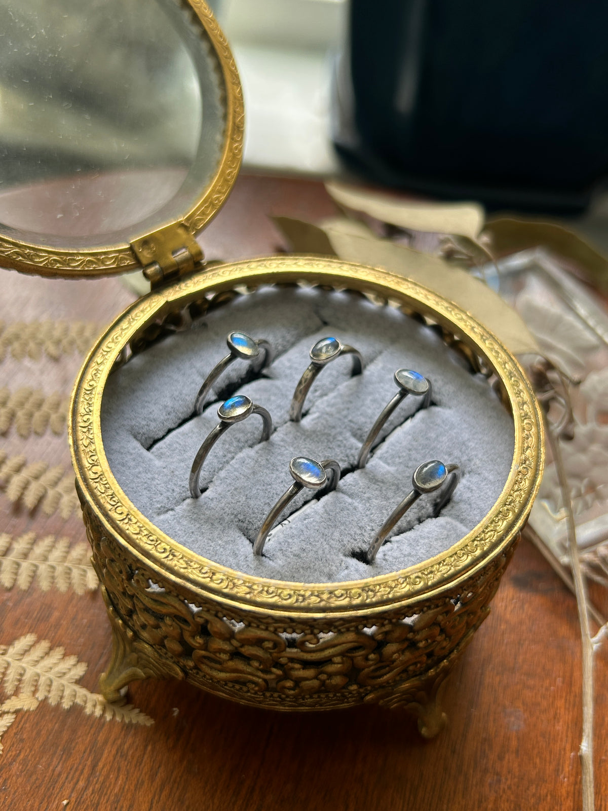 Oval Labradorite or Moonstone Stacking Ring- sterling silver jewelry