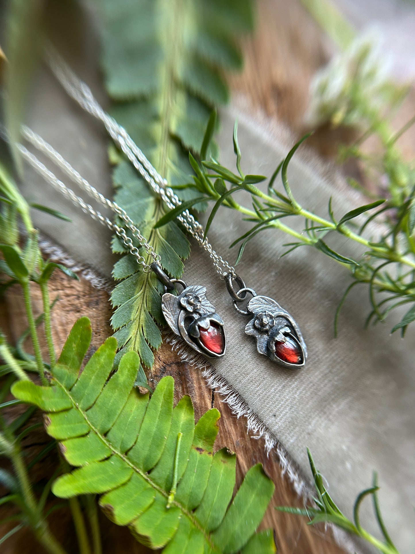 Strawberry red garnet necklace- Sterling silver jewelry