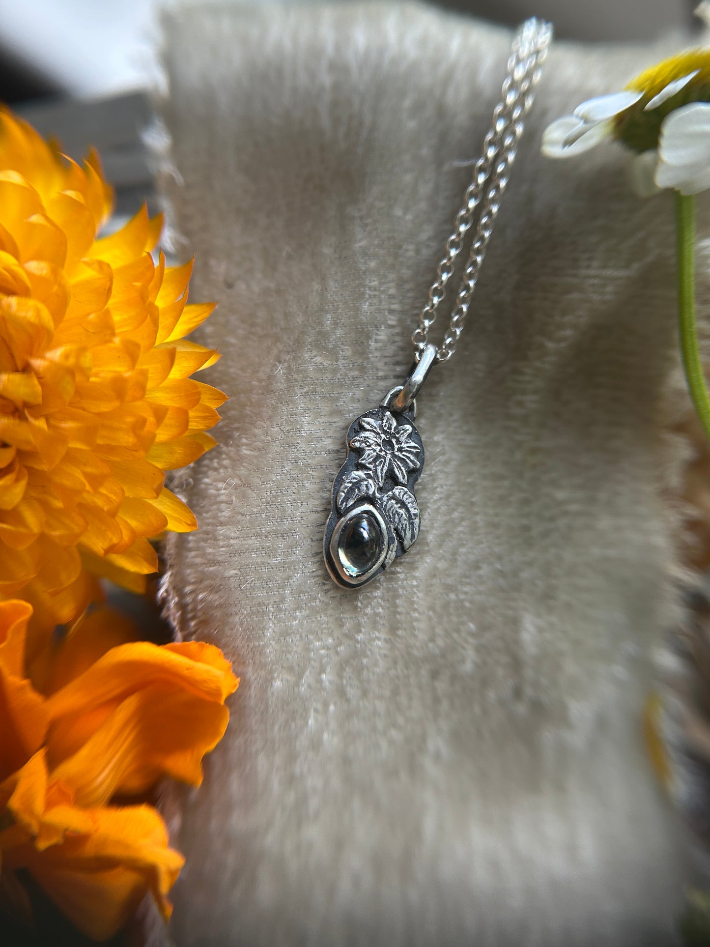 Songea sapphire sunflower necklace- Sterling silver jewelry